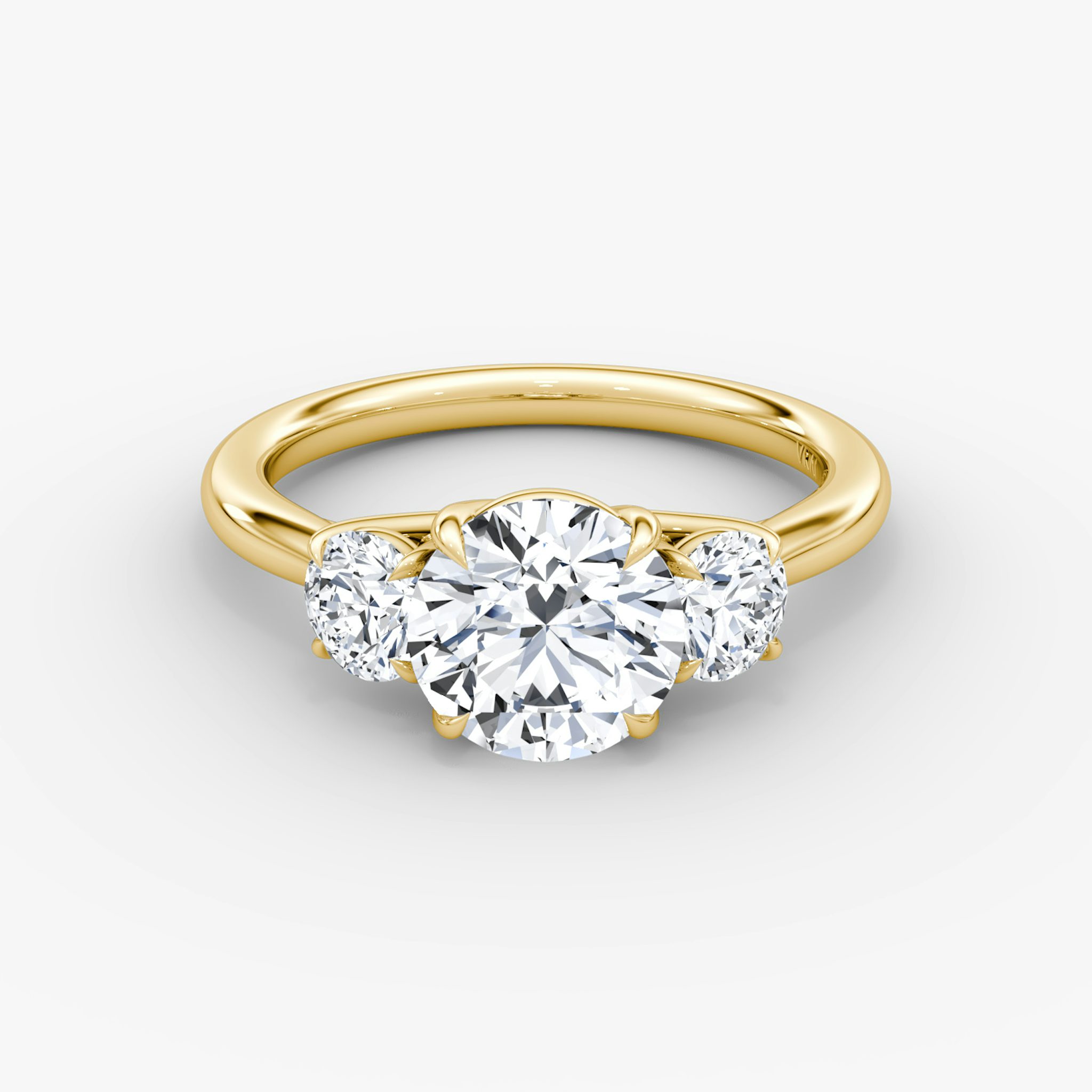 The Trellis Three Stone | Round Brilliant | 18k | Yellow Gold | bandAccent: Plain | caratWeight: other | diamondOrientation: vertical