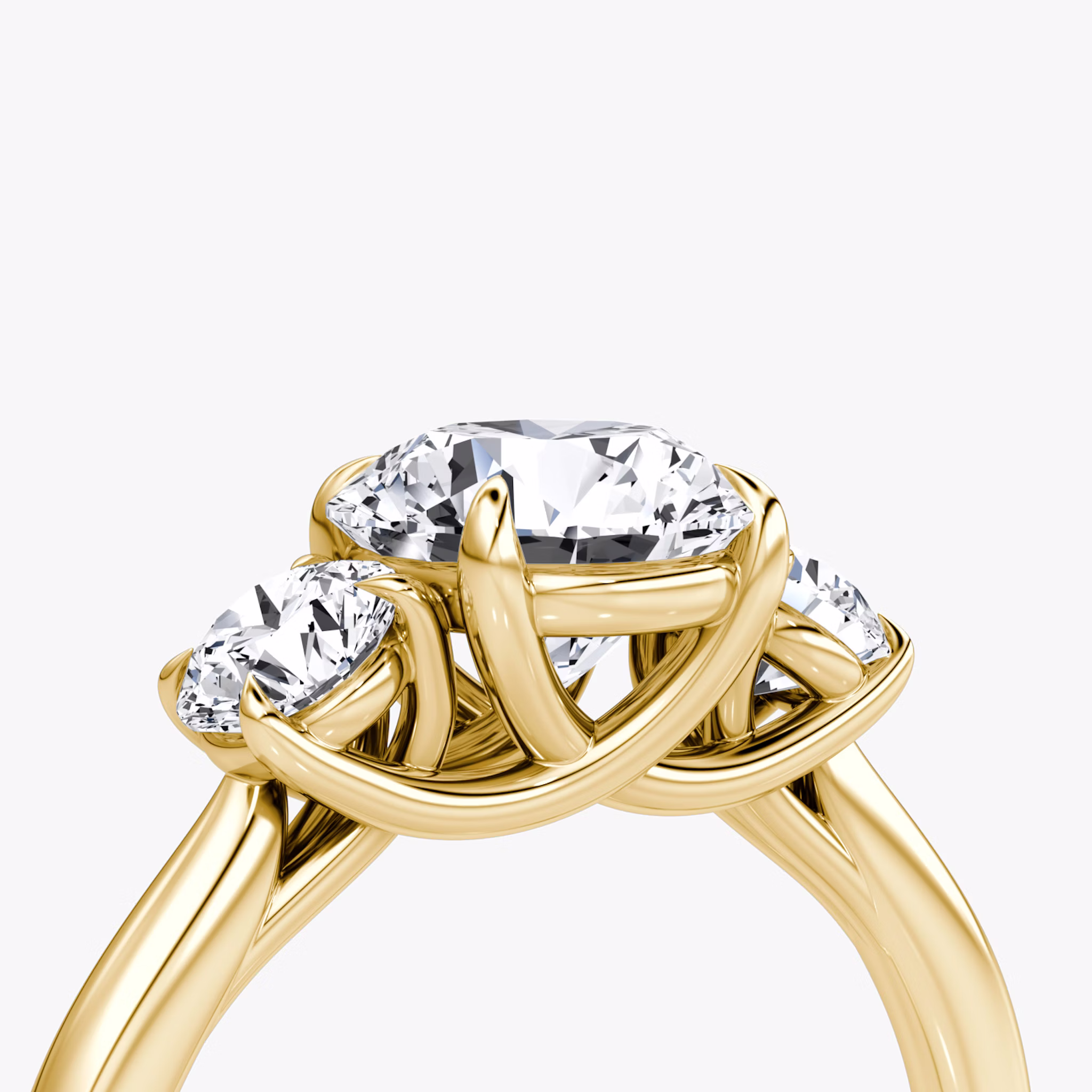 The Trellis Three Stone | Round Brilliant | 18k | Yellow Gold | bandAccent: Plain | caratWeight: other | diamondOrientation: vertical