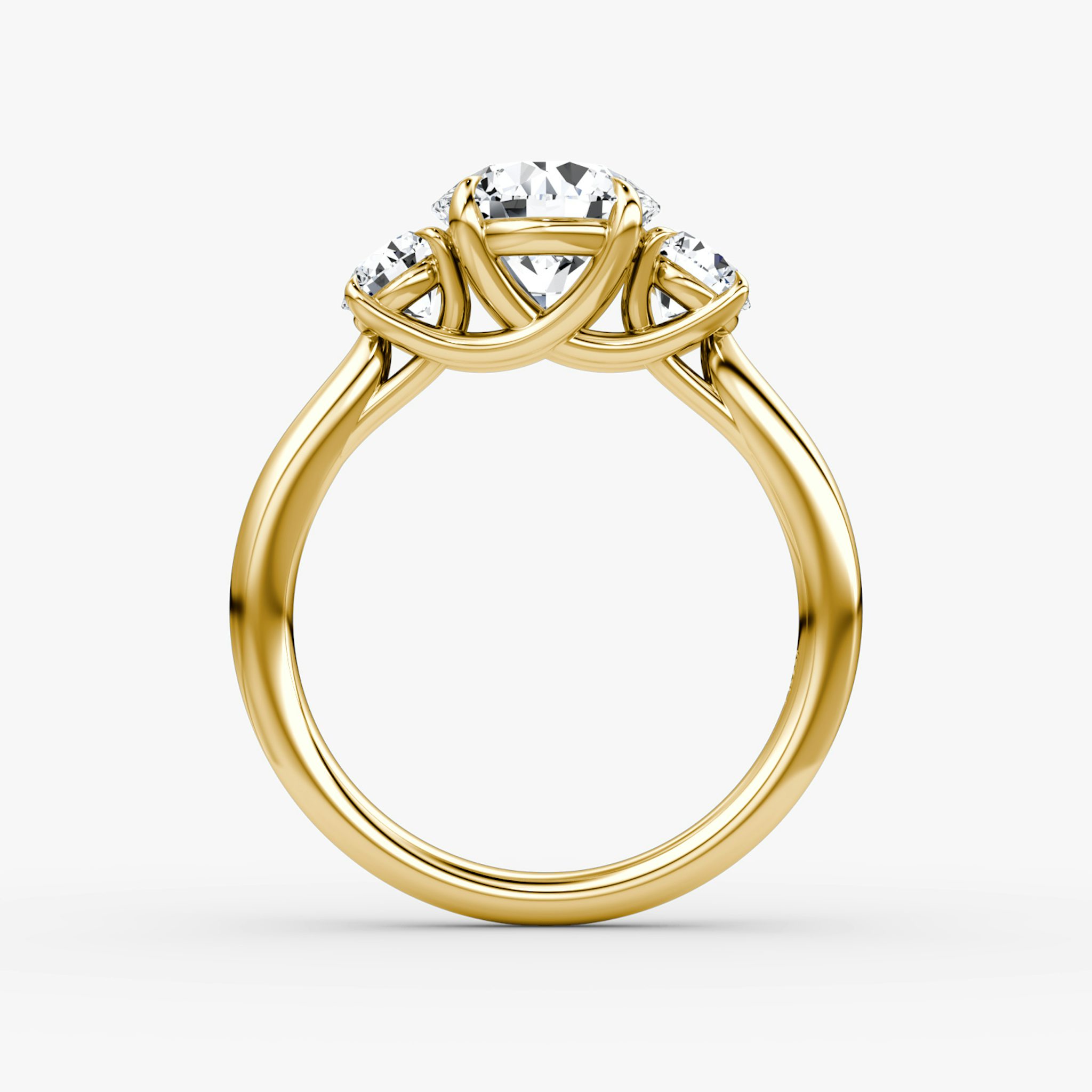 The Trellis Three Stone | Round Brilliant | 18k | Yellow Gold | bandAccent: Plain | caratWeight: other | diamondOrientation: vertical