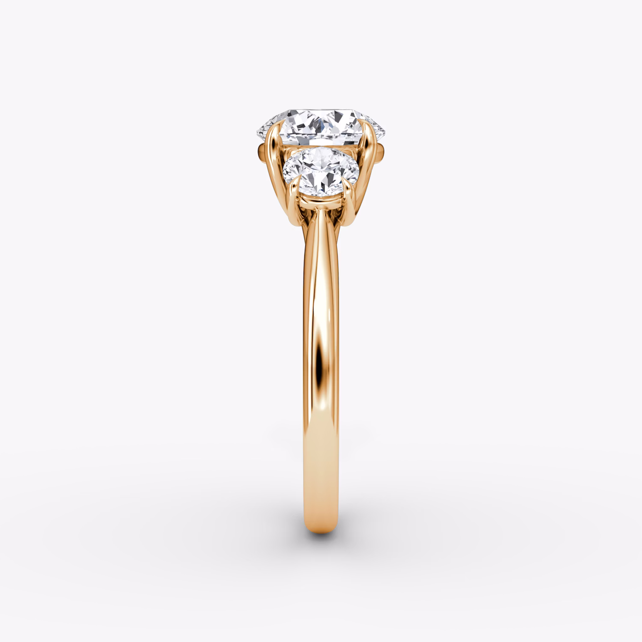 The Trellis Three Stone | Round Brilliant | 14k | Rose Gold | bandAccent: Plain | caratWeight: other | diamondOrientation: vertical