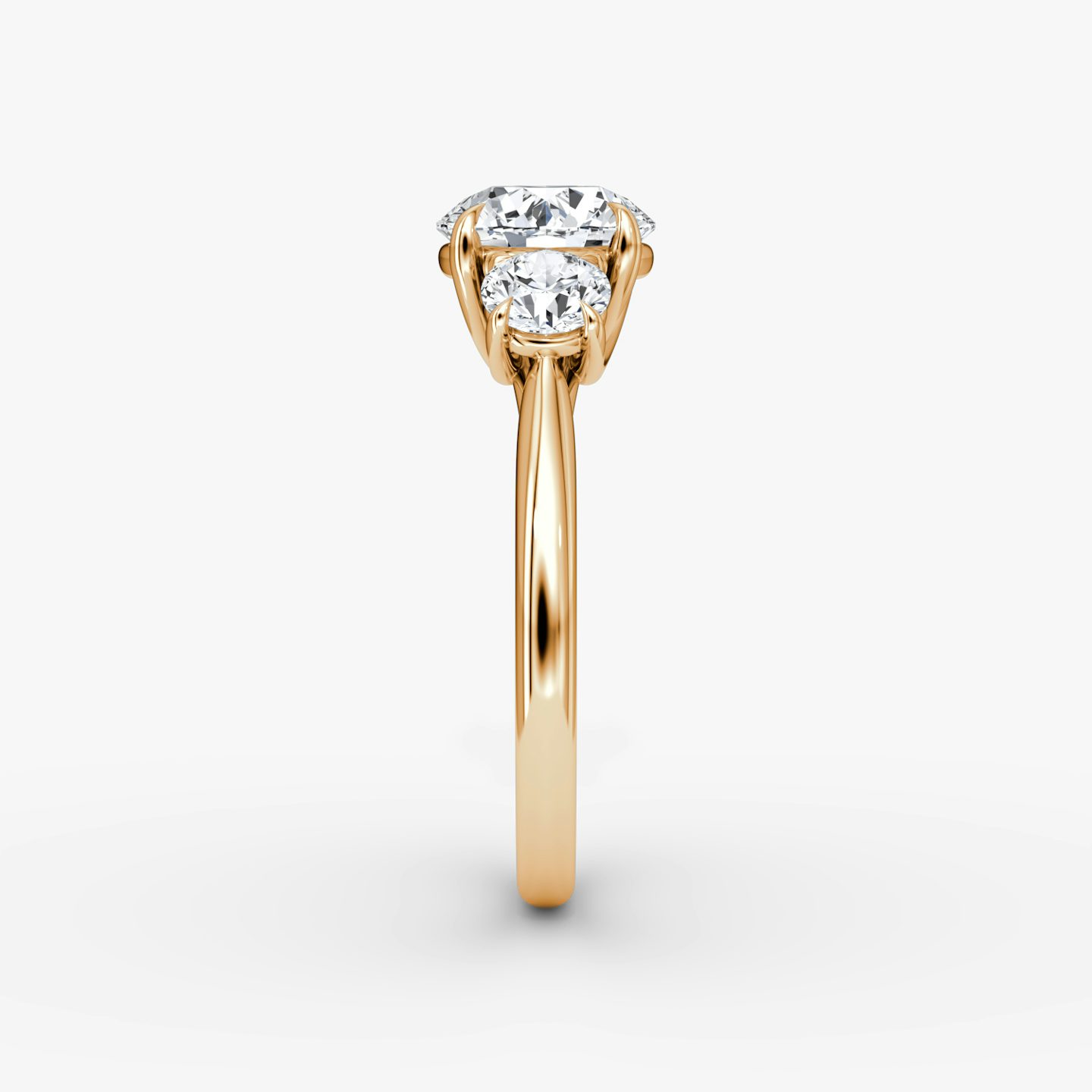 The Trellis Three Stone | Round Brilliant | 14k | Rose Gold | bandAccent: Plain | caratWeight: 2.0ct | diamondOrientation: vertical