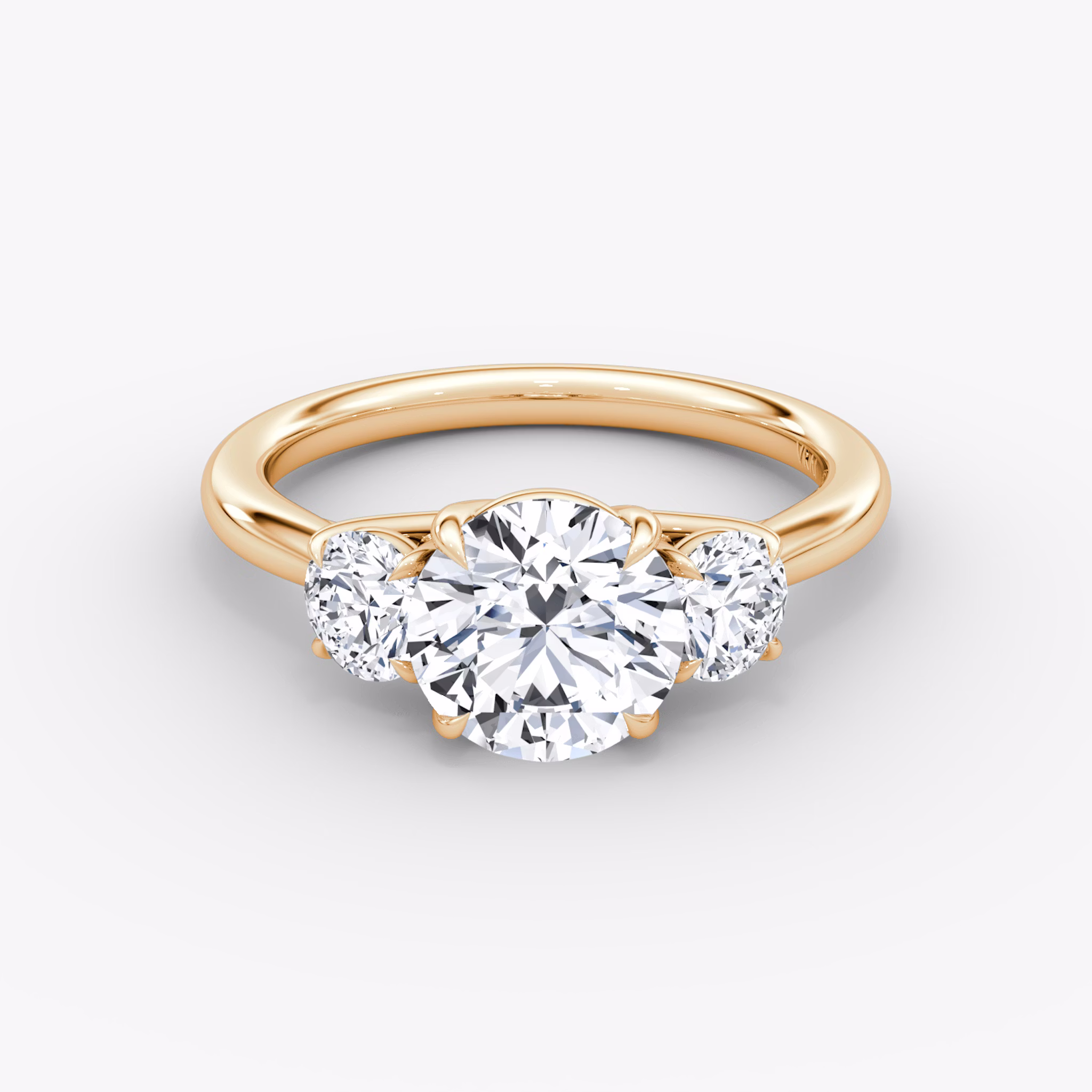 The Trellis Three Stone | Round Brilliant | 14k | Rose Gold | bandAccent: Plain | caratWeight: other | diamondOrientation: vertical