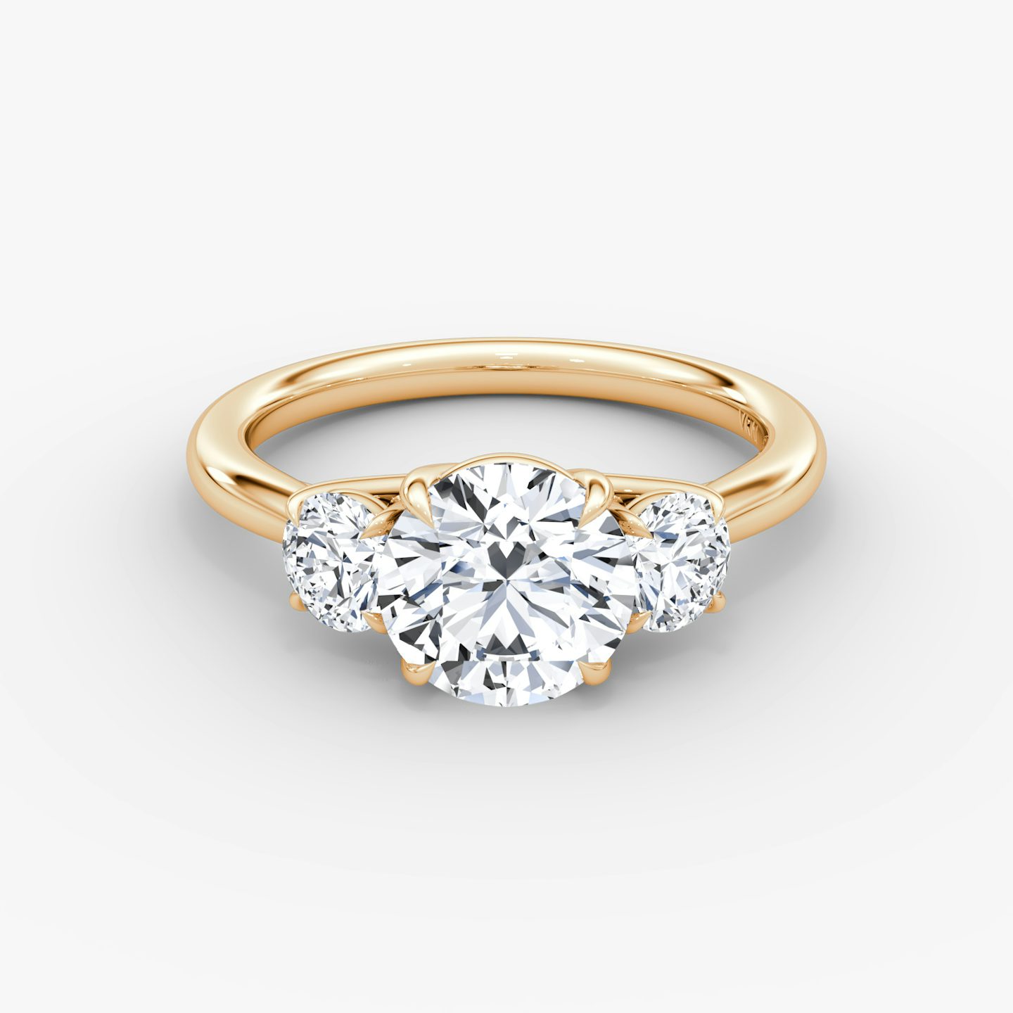 The Trellis Three Stone | Round Brilliant | 14k | Rose Gold | bandAccent: Plain | caratWeight: 2.0ct | diamondOrientation: vertical
