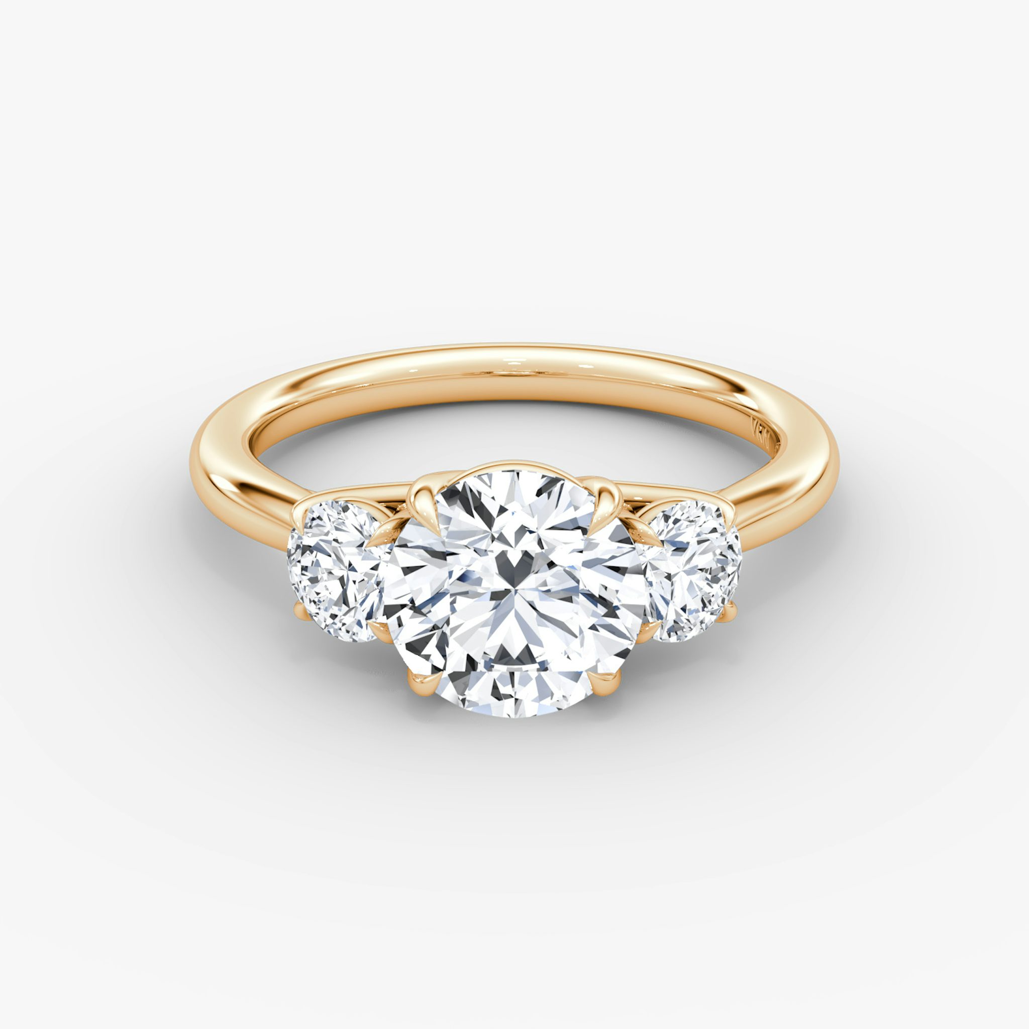The Trellis Three Stone | Round Brilliant | 14k | Rose Gold | bandAccent: Plain | caratWeight: other | diamondOrientation: vertical