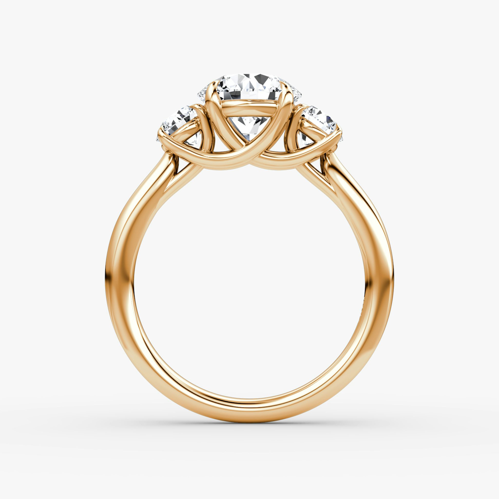 The Trellis Three Stone | Round Brilliant | 14k | Rose Gold | bandAccent: Plain | caratWeight: other | diamondOrientation: vertical