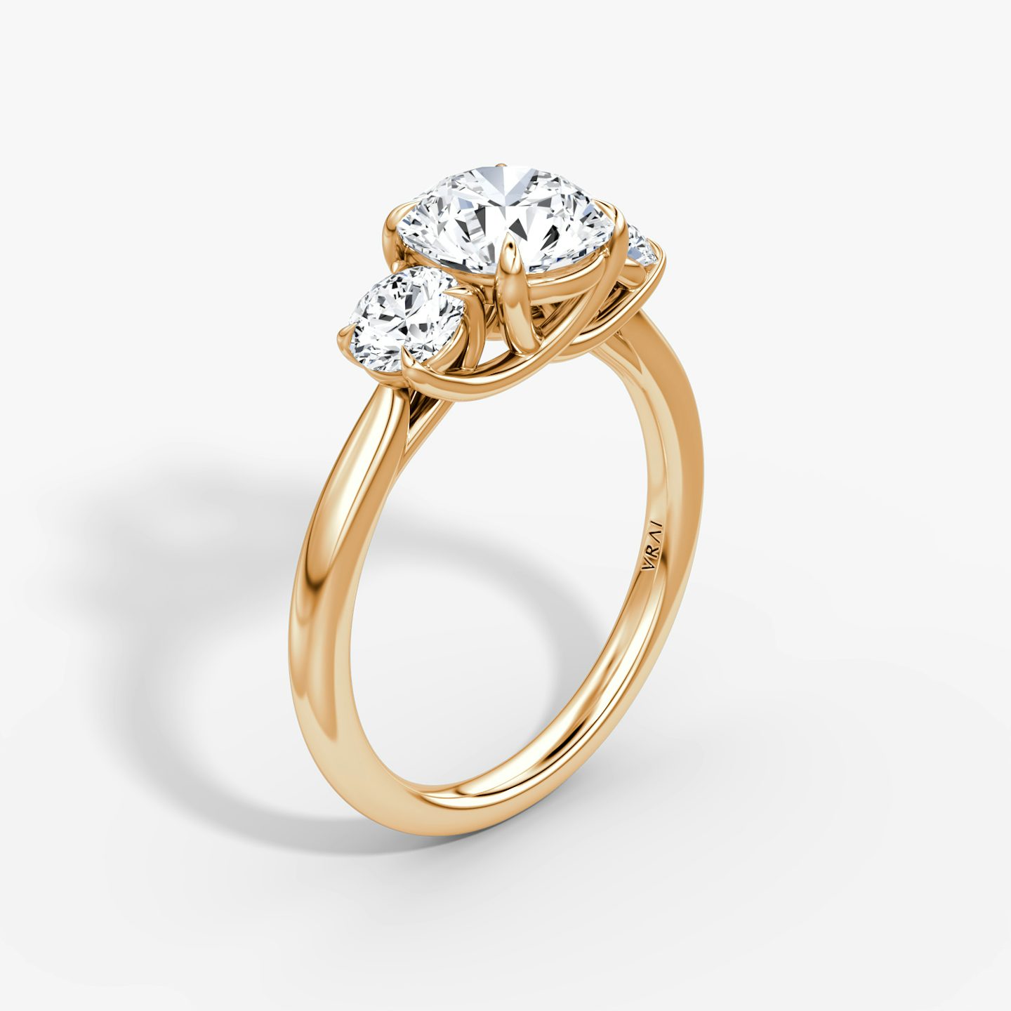 The Trellis Three Stone | Round Brilliant | 14k | Rose Gold | bandAccent: Plain | caratWeight: 2.0ct | diamondOrientation: vertical