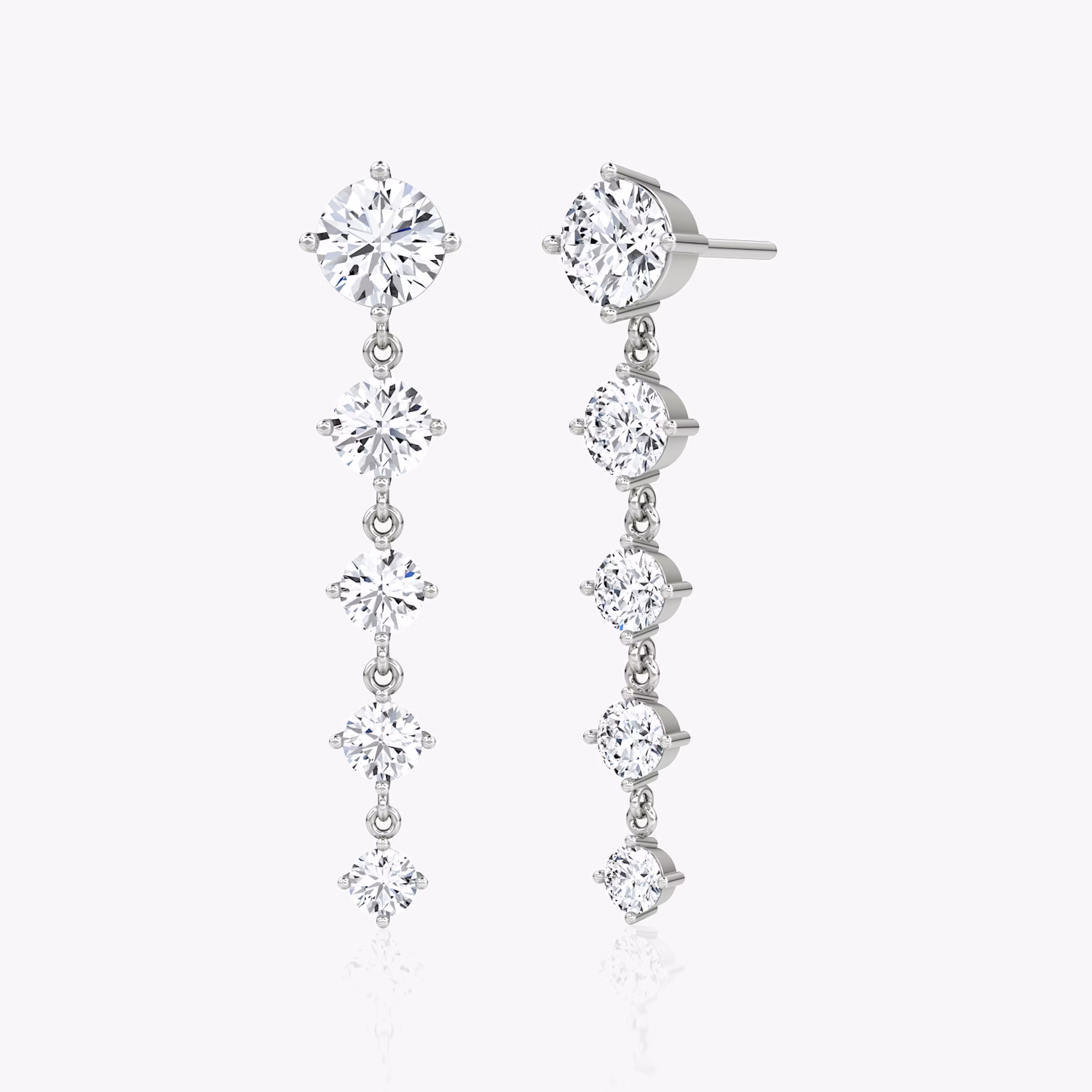 Dramatic Drop Tennis Earring | Round Brilliant | 14k | White Gold