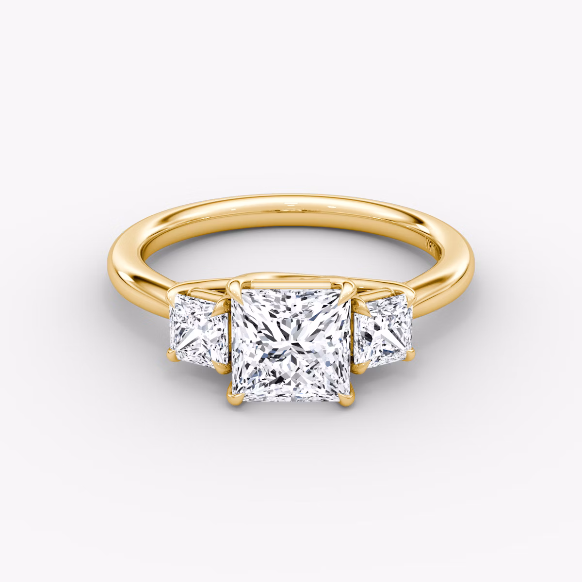 The Trellis Three Stone | Princess | 18k | Yellow Gold | bandAccent: Plain | diamondOrientation: vertical | caratWeight: other