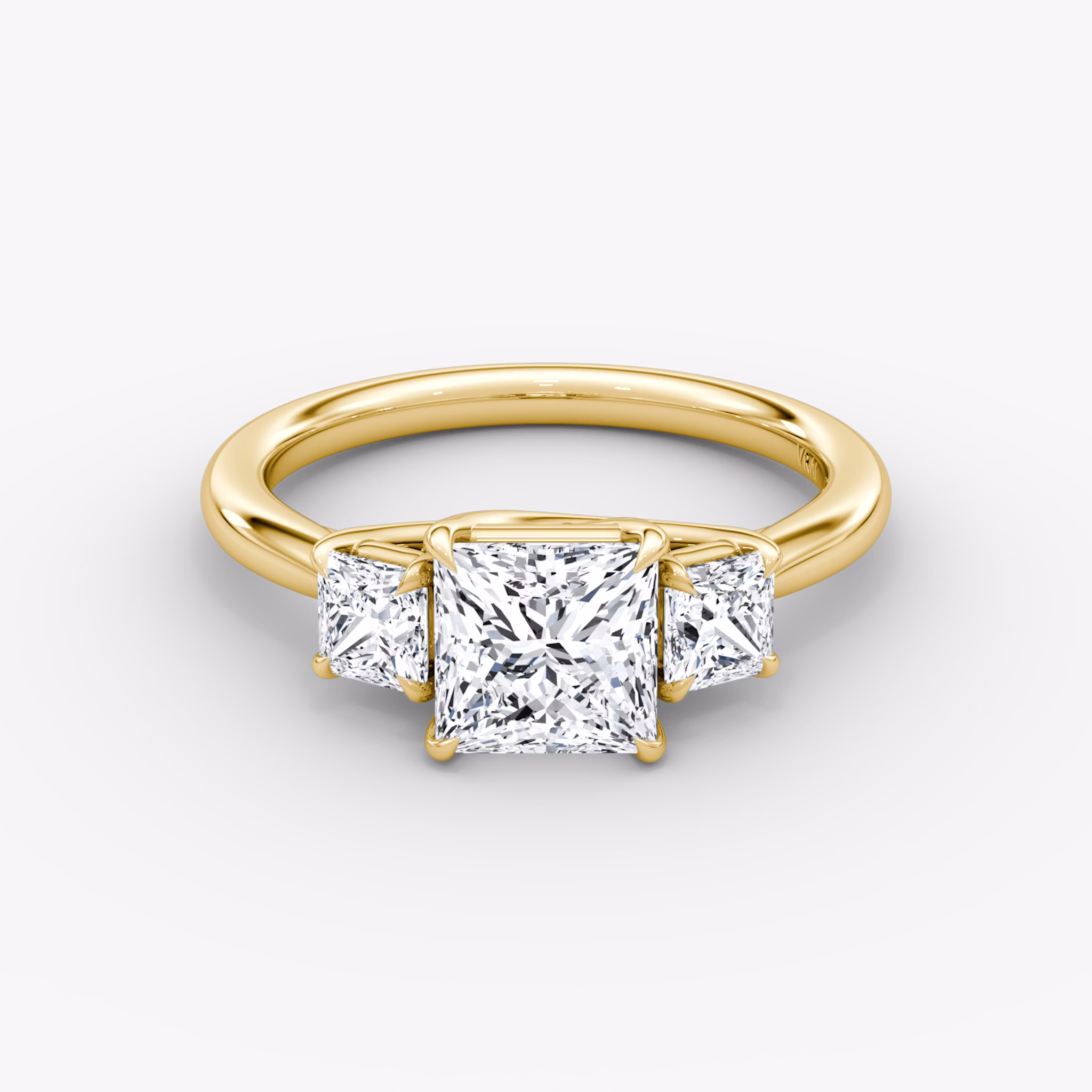 The Trellis Three Stone | Princess | 18k | Yellow Gold | bandAccent: Plain | diamondOrientation: vertical | caratWeight: other