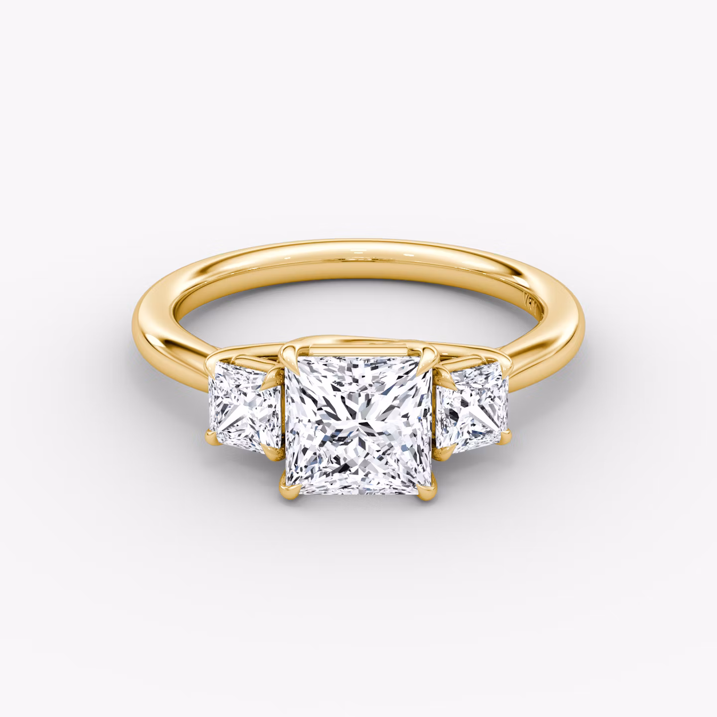 The Trellis Three Stone | Princess | 18k | Yellow Gold | bandAccent: Plain | diamondOrientation: vertical | caratWeight: other