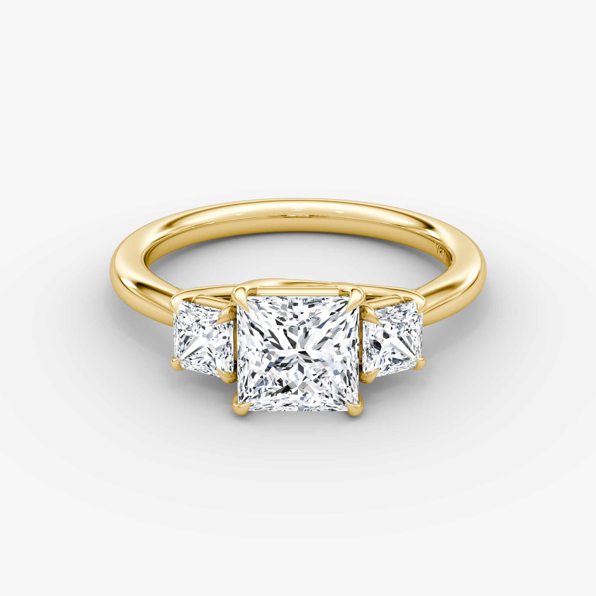 The Trellis Three Stone | Princess | 18k | Yellow Gold | bandAccent: Plain | diamondOrientation: vertical | caratWeight: other