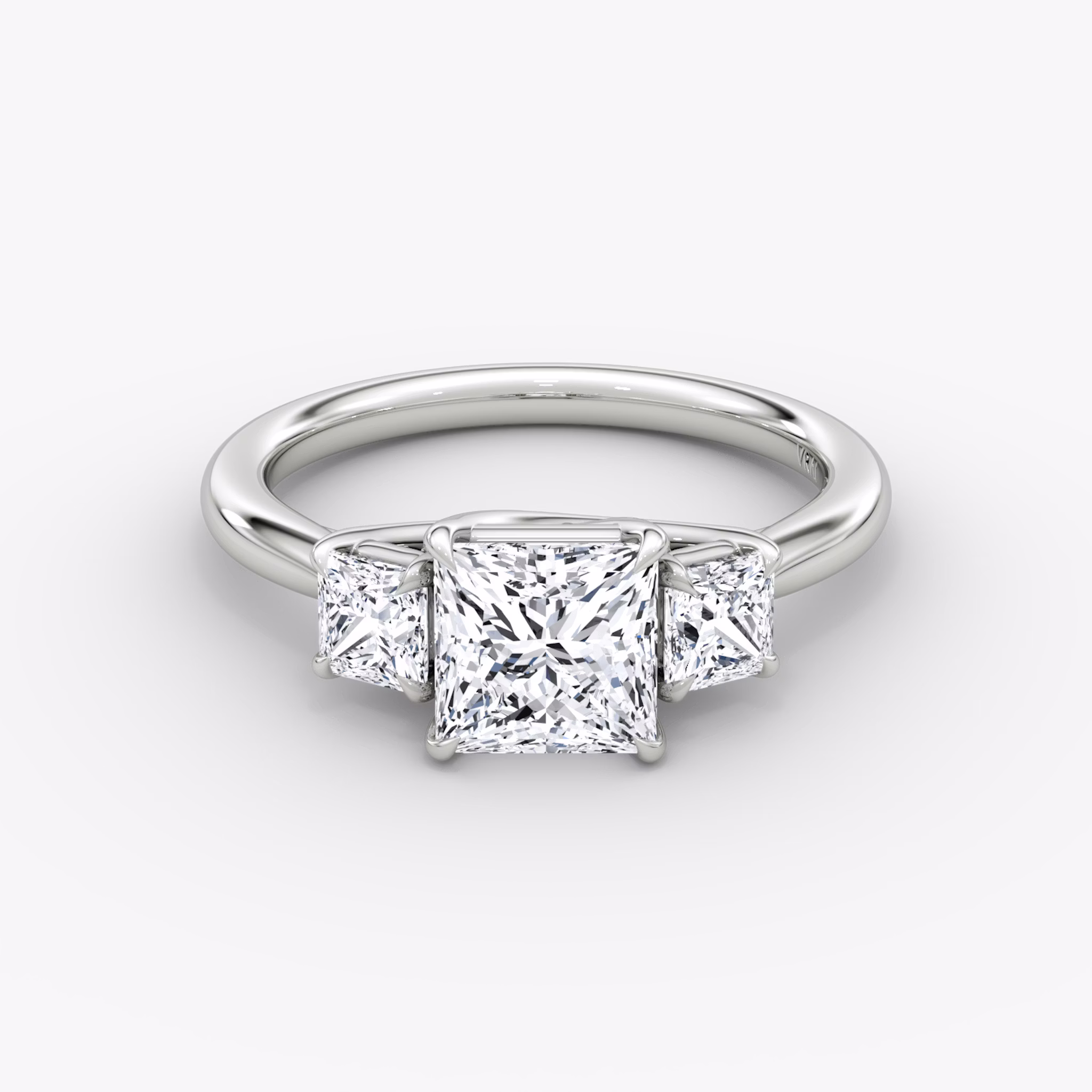 The Trellis Three Stone | Princess | 18k | White Gold | bandAccent: Plain | diamondOrientation: vertical | caratWeight: other