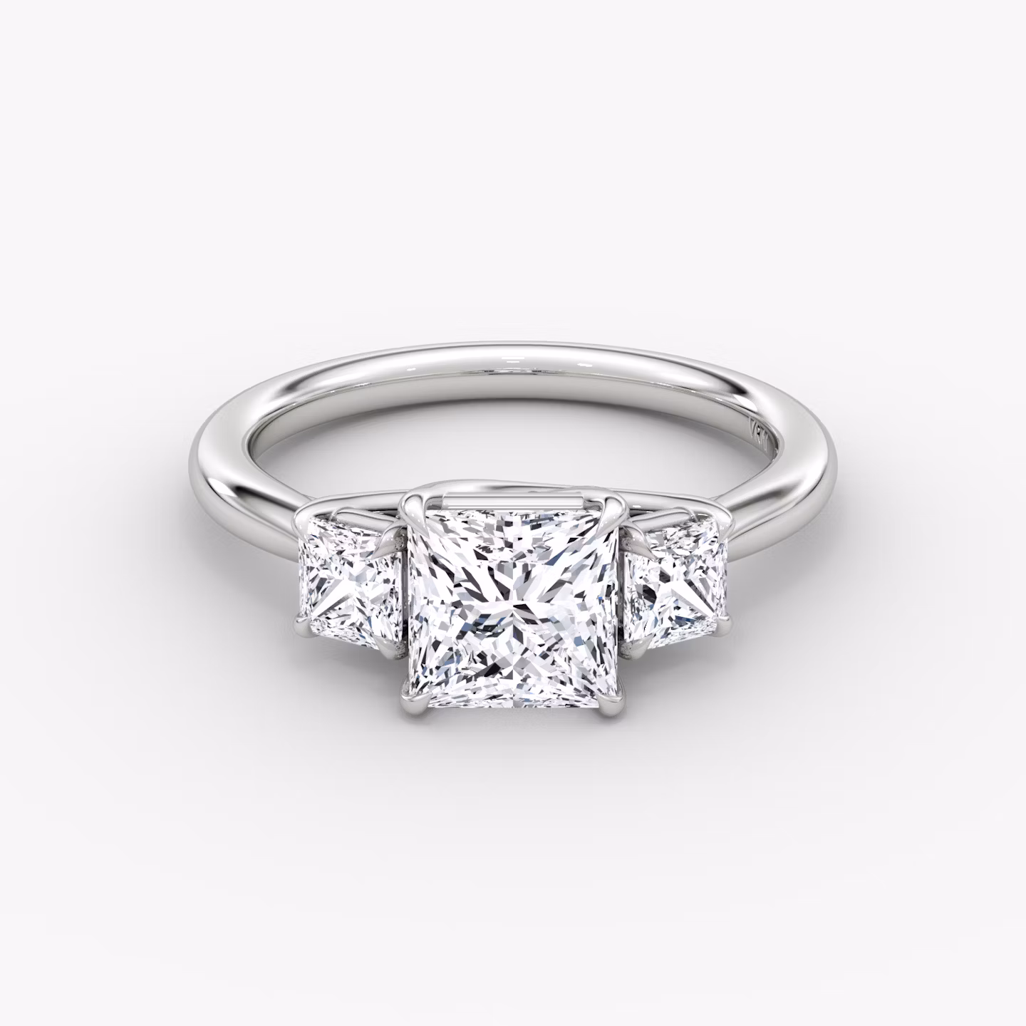 The Trellis Three Stone | Princess | 18k | White Gold | bandAccent: Plain | diamondOrientation: vertical | caratWeight: other