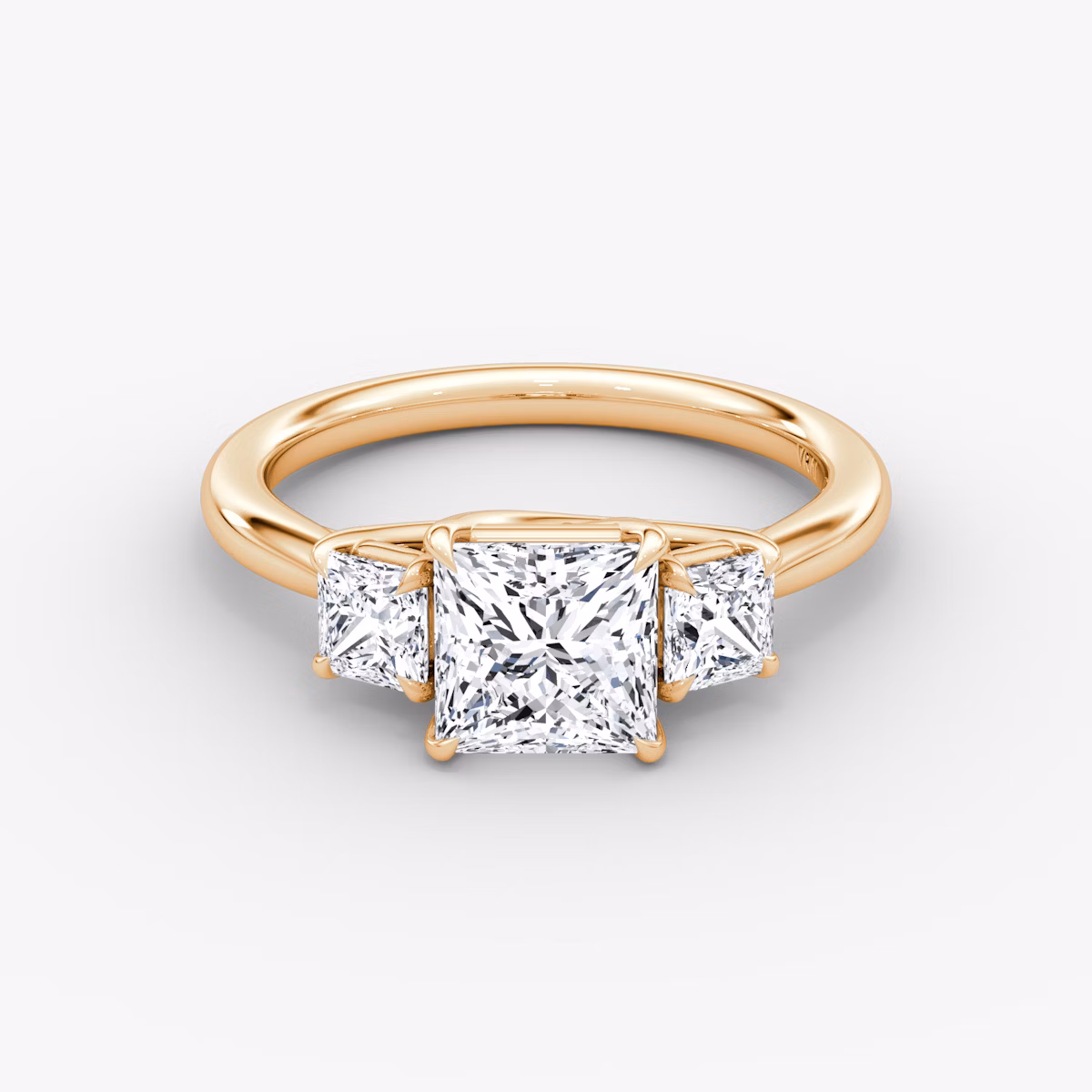 The Trellis Three Stone | Princess | 14k | Rose Gold | bandAccent: Plain | diamondOrientation: vertical | caratWeight: other