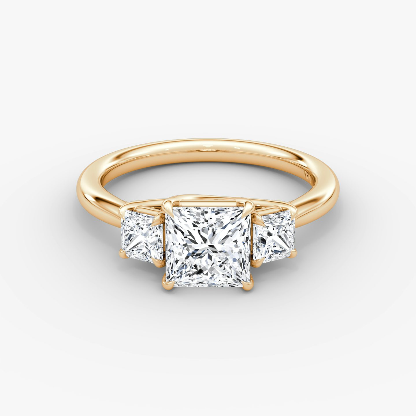The Trellis Three Stone | Princess | 14k | Rose Gold | bandAccent: Plain | diamondOrientation: vertical | caratWeight: other