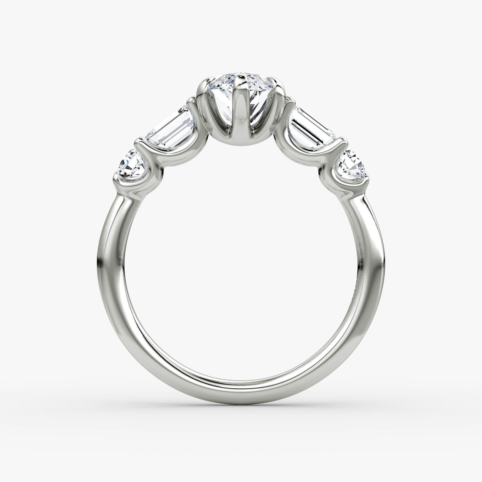The Mixed Shape | Marquise | 18k | White Gold | bandAccent: Plain | sideStoneOrientation: horizontal | sideStoneShape: Emerald and Round Brilliant | diamondOrientation: vertical | caratWeight: other