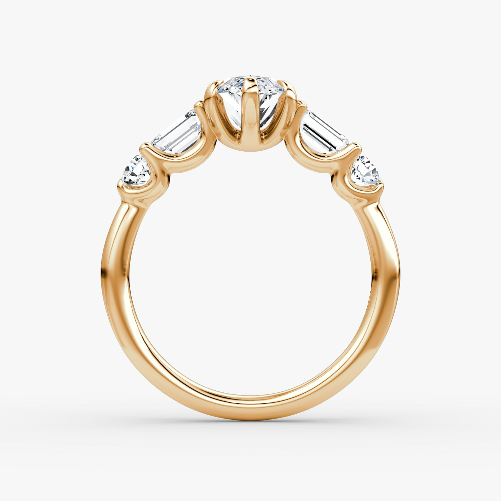 The Mixed Shape | Marquise | 14k | Rose Gold | bandAccent: Plain | sideStoneOrientation: horizontal | sideStoneShape: Emerald and Round Brilliant | diamondOrientation: vertical | caratWeight: other