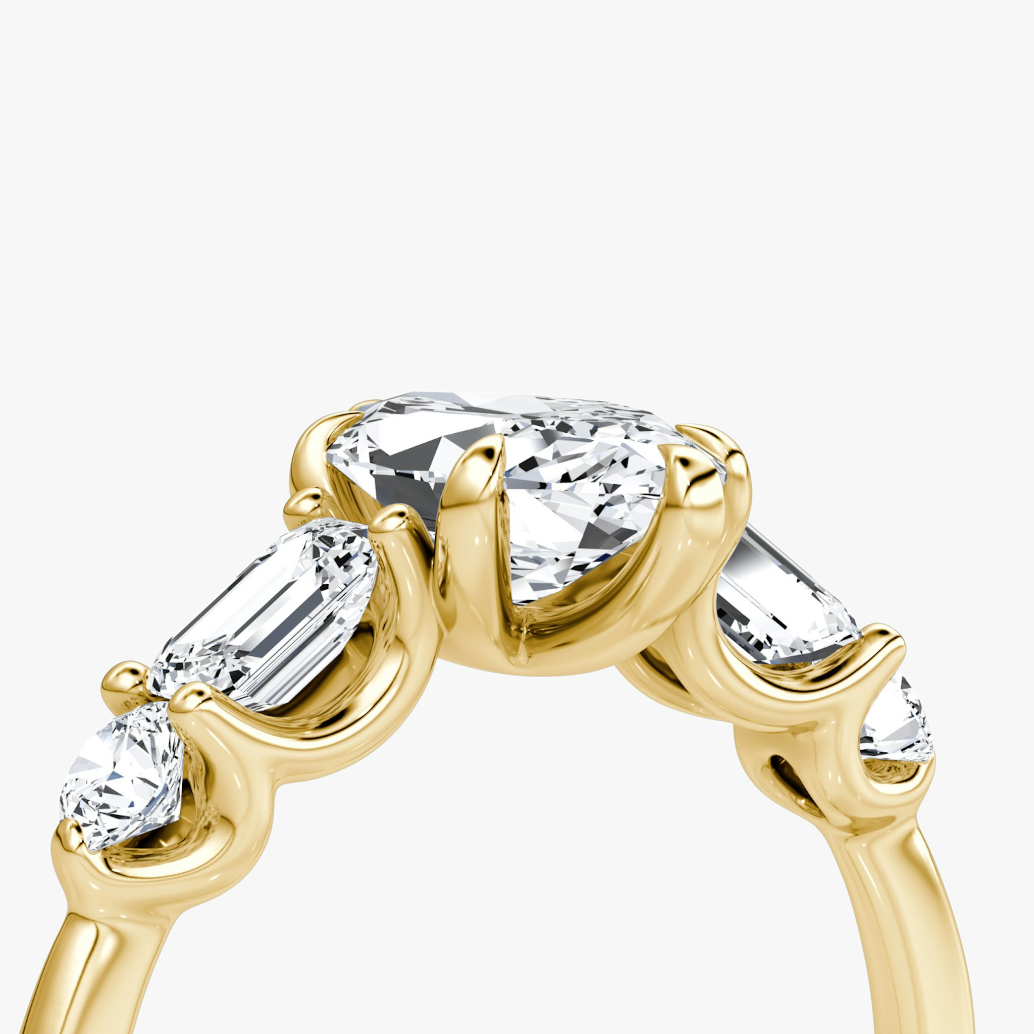 The Mixed Shape | Marquise | 18k | Yellow Gold | bandAccent: Plain | sideStoneOrientation: horizontal | sideStoneShape: Emerald and Round Brilliant | diamondOrientation: vertical | caratWeight: other