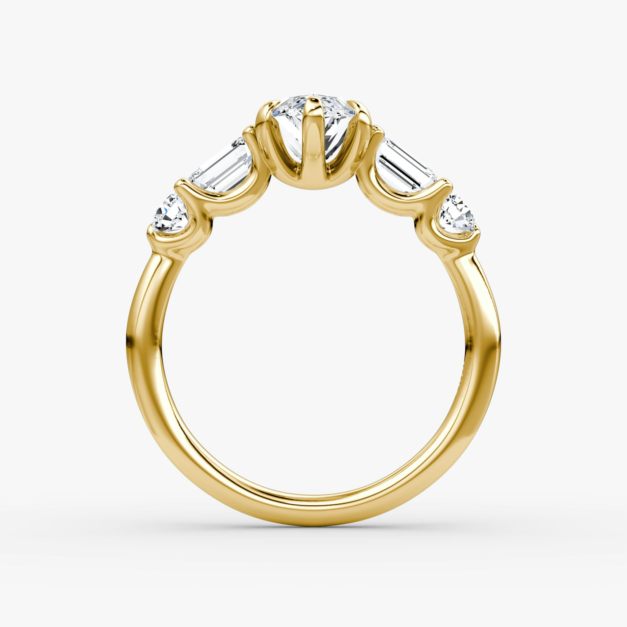 The Mixed Shape | Marquise | 18k | Yellow Gold | bandAccent: Plain | sideStoneOrientation: horizontal | sideStoneShape: Emerald and Round Brilliant | diamondOrientation: vertical | caratWeight: other