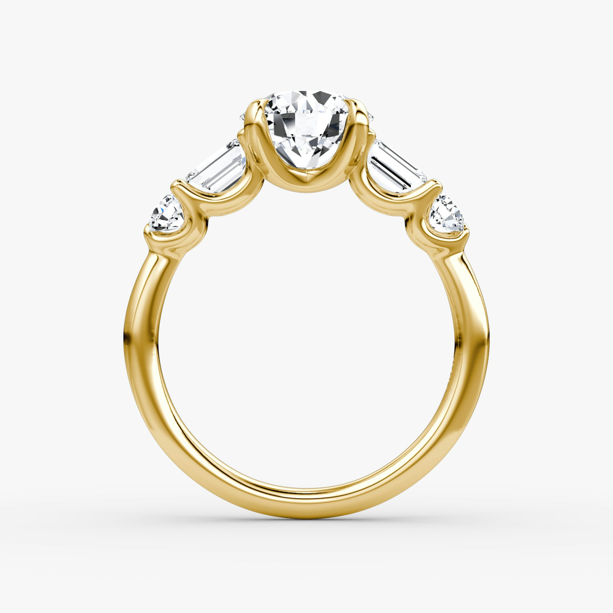 The Mixed Shape | Round Brilliant | 18k | Yellow Gold | bandAccent: Plain | caratWeight: other | sideStoneOrientation: horizontal | sideStoneShape: Emerald and Round Brilliant | diamondOrientation: vertical