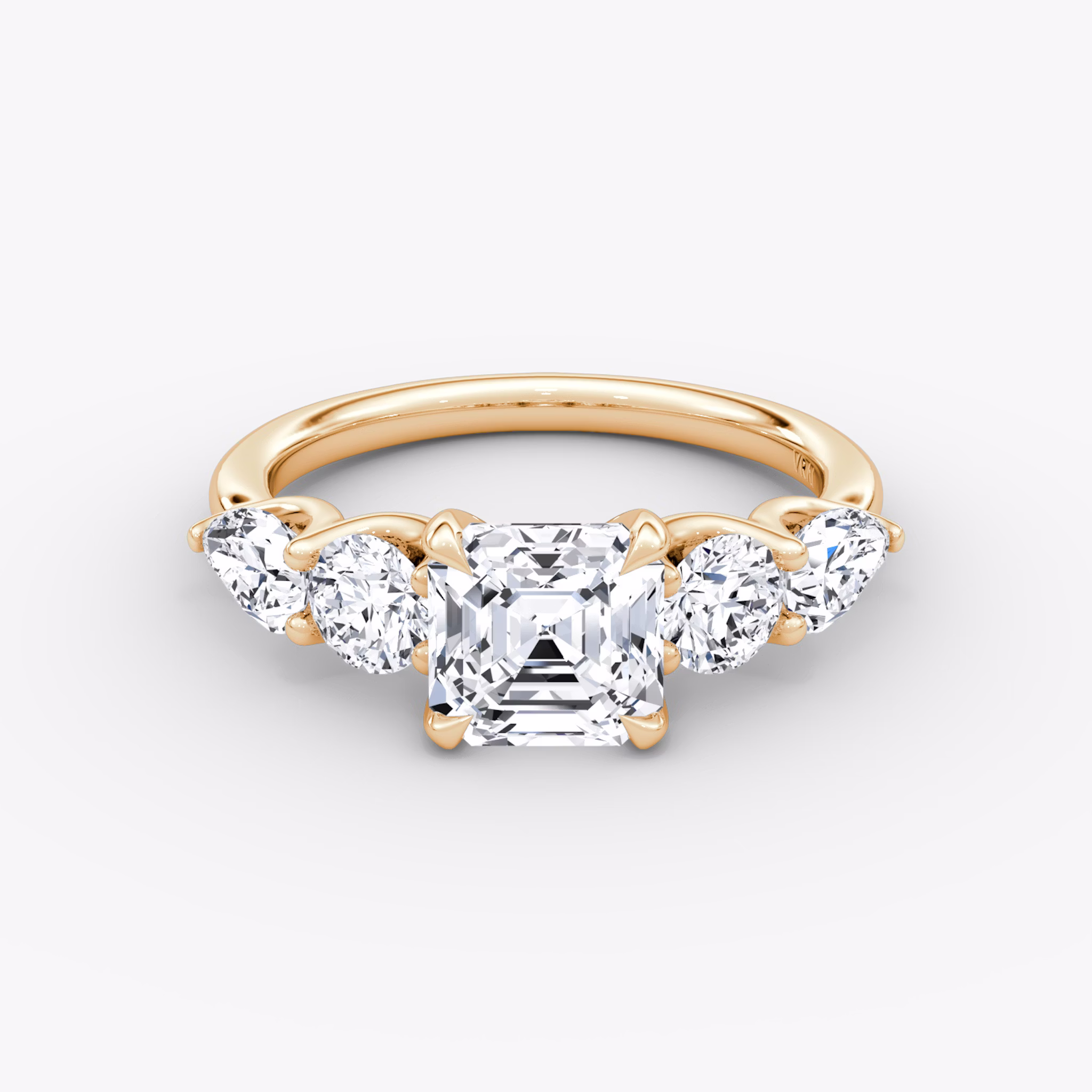 The Mixed Shape | Asscher | 14k | Rose Gold | bandAccent: Plain | sideStoneOrientation: horizontal | sideStoneShape: Round Brilliant and Pear | diamondOrientation: vertical | caratWeight: other