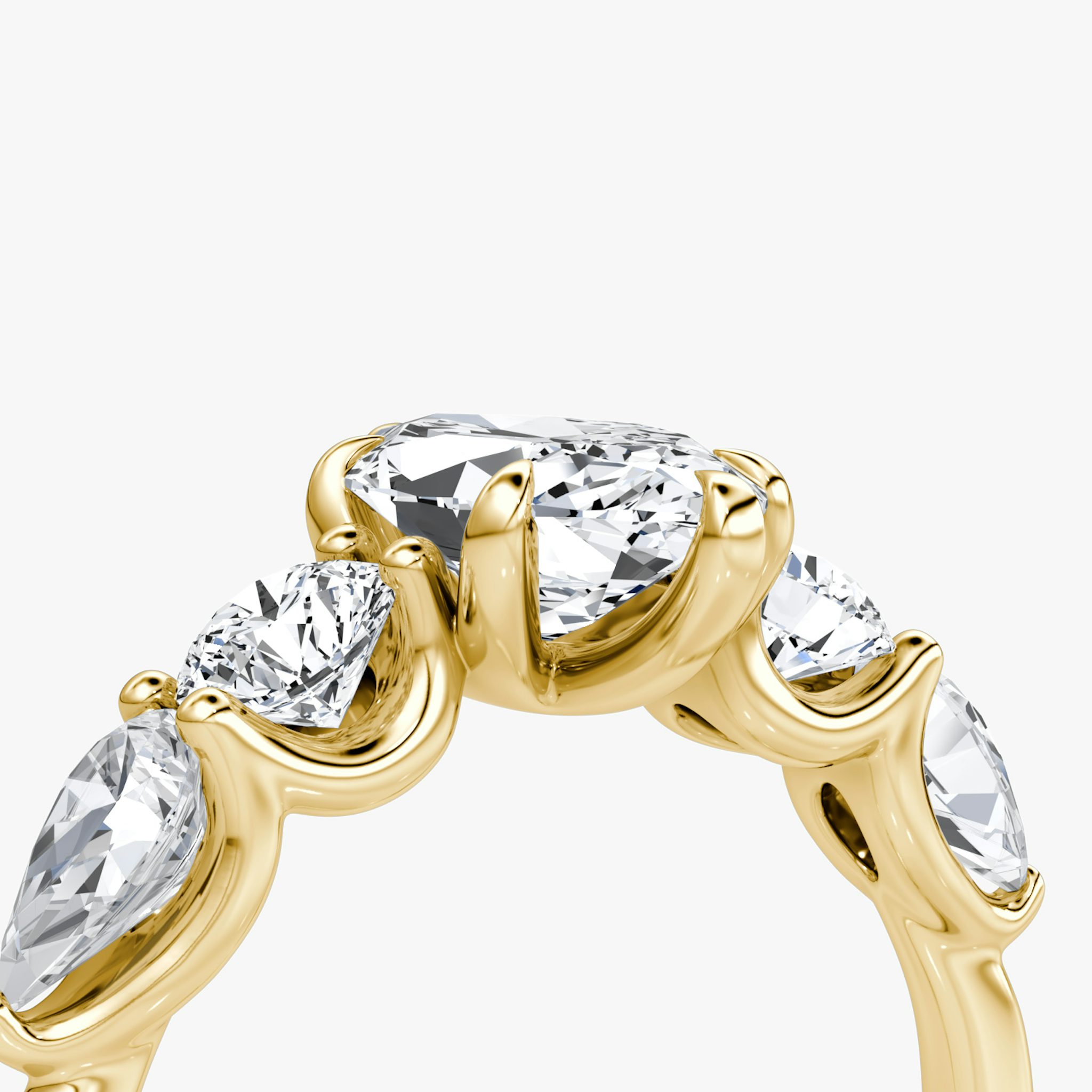 The Mixed Shape | Marquise | 18k | Yellow Gold | bandAccent: Plain | sideStoneOrientation: horizontal | sideStoneShape: Round Brilliant and Pear | diamondOrientation: vertical | caratWeight: other