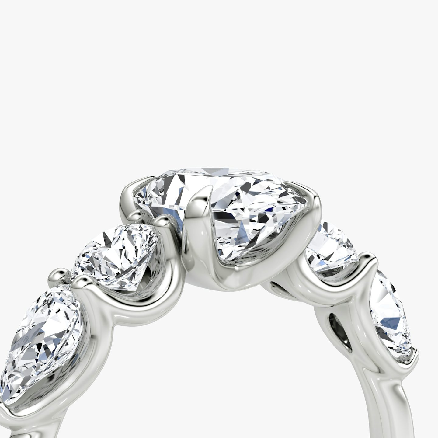 The Mixed Shape | Oval | Platinum | bandAccent: Plain | sideStoneOrientation: horizontal | sideStoneShape: Round Brilliant and Pear | diamondOrientation: vertical | caratWeight: other