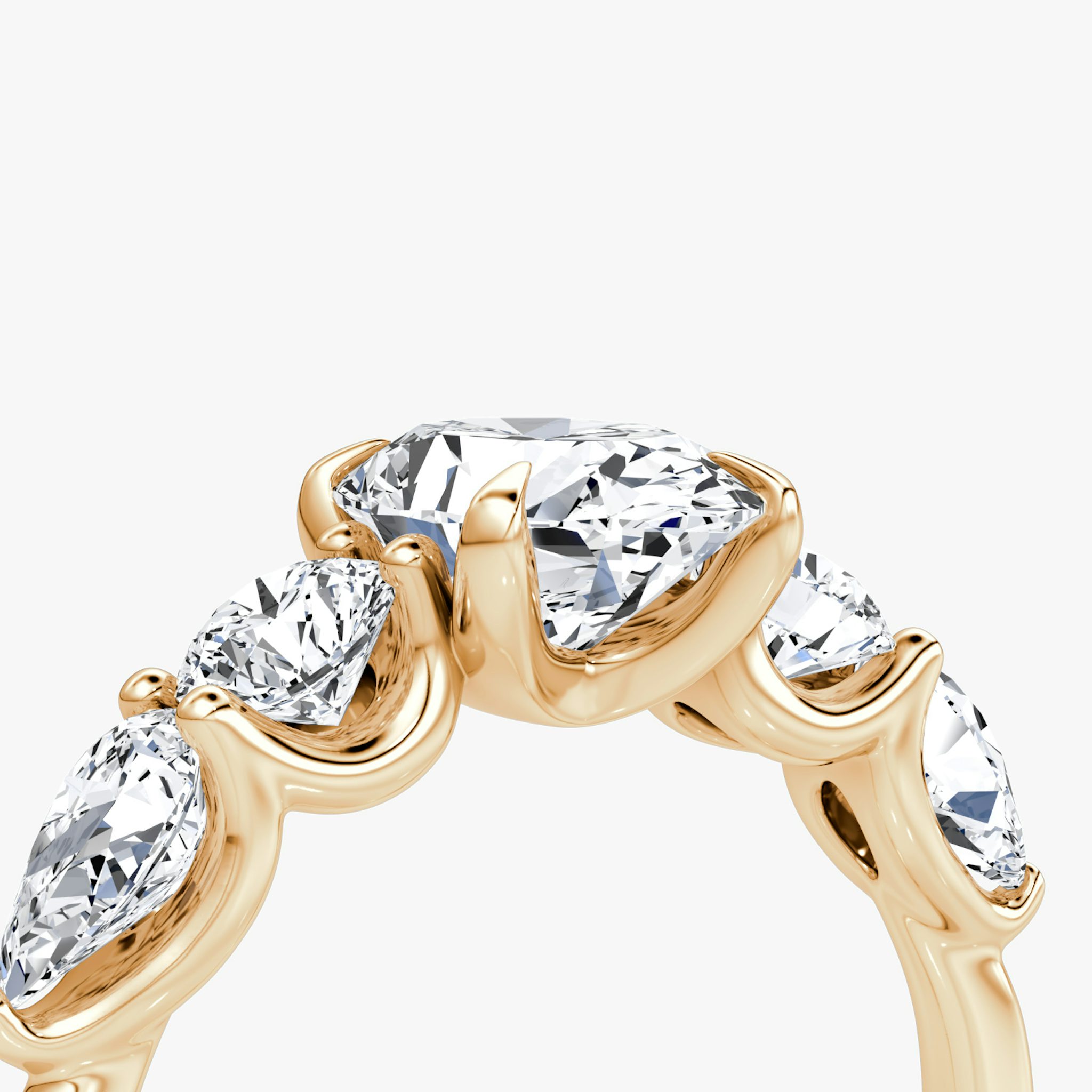 The Mixed Shape | Oval | 14k | Rose Gold | bandAccent: Plain | sideStoneOrientation: horizontal | sideStoneShape: Round Brilliant and Pear | diamondOrientation: vertical | caratWeight: other