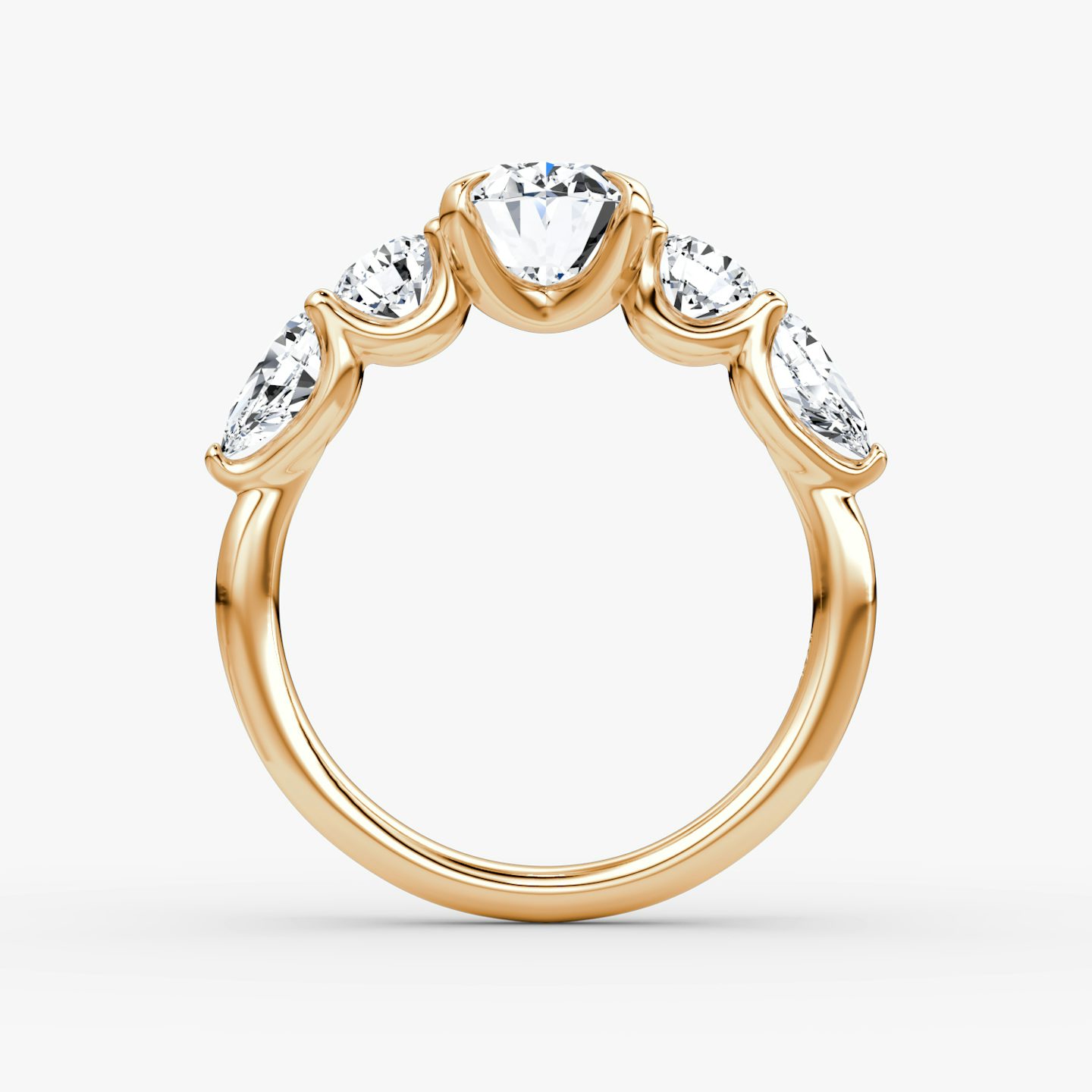 The Mixed Shape | Oval | 14k | Rose Gold | bandAccent: Plain | sideStoneOrientation: horizontal | sideStoneShape: Round Brilliant and Pear | diamondOrientation: vertical | caratWeight: other