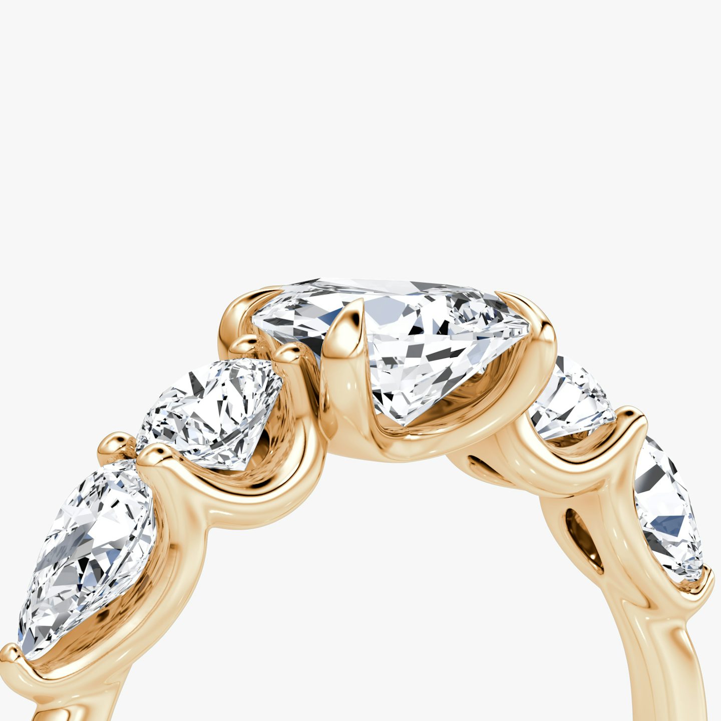 The Mixed Shape | Pear | 14k | Rose Gold | bandAccent: Plain | sideStoneOrientation: horizontal | sideStoneShape: Round Brilliant and Pear | diamondOrientation: vertical | caratWeight: other