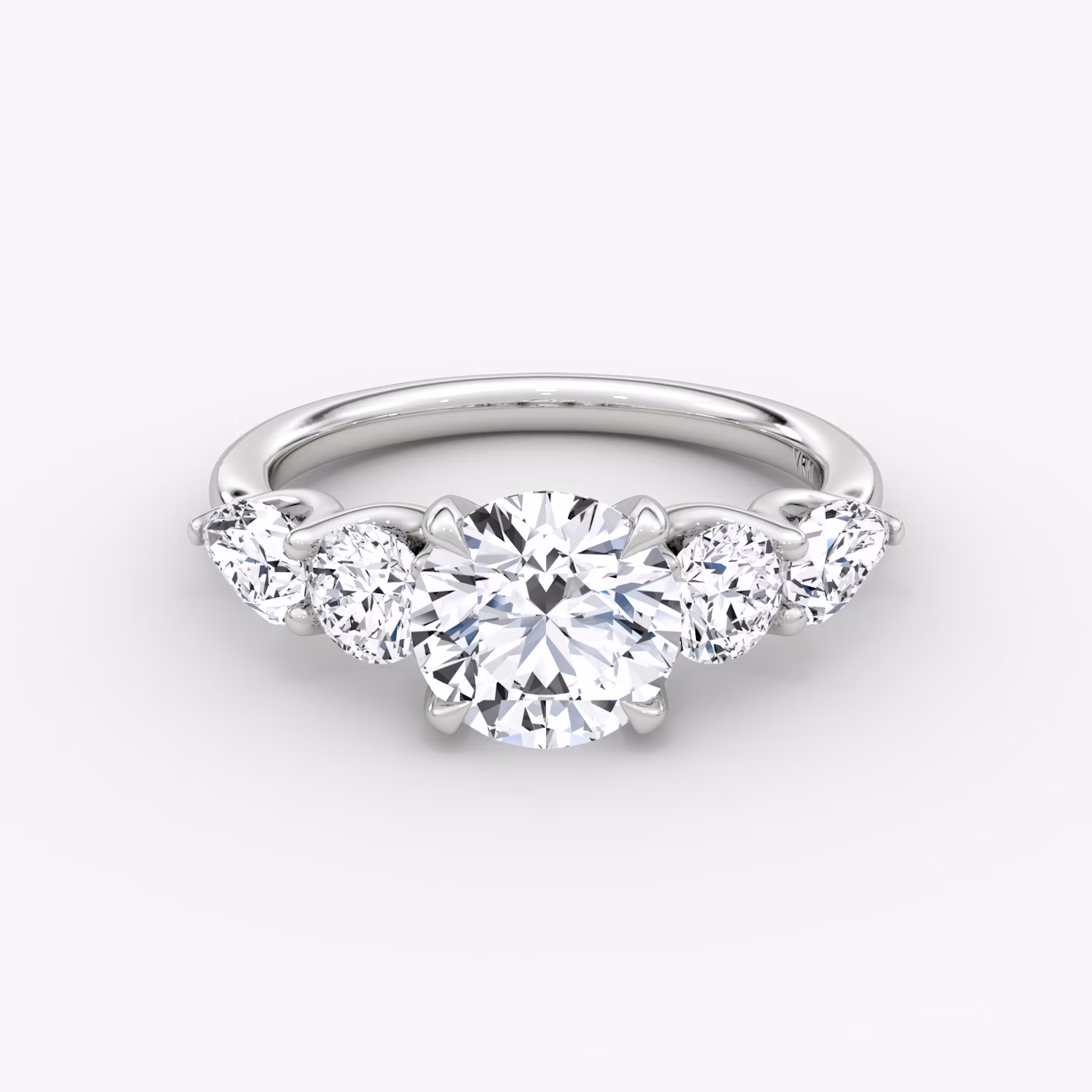 The Mixed Shape | Round Brilliant | 18k | White Gold | bandAccent: Plain | caratWeight: 1.0ct | sideStoneOrientation: horizontal | sideStoneShape: Round Brilliant and Pear | diamondOrientation: vertical