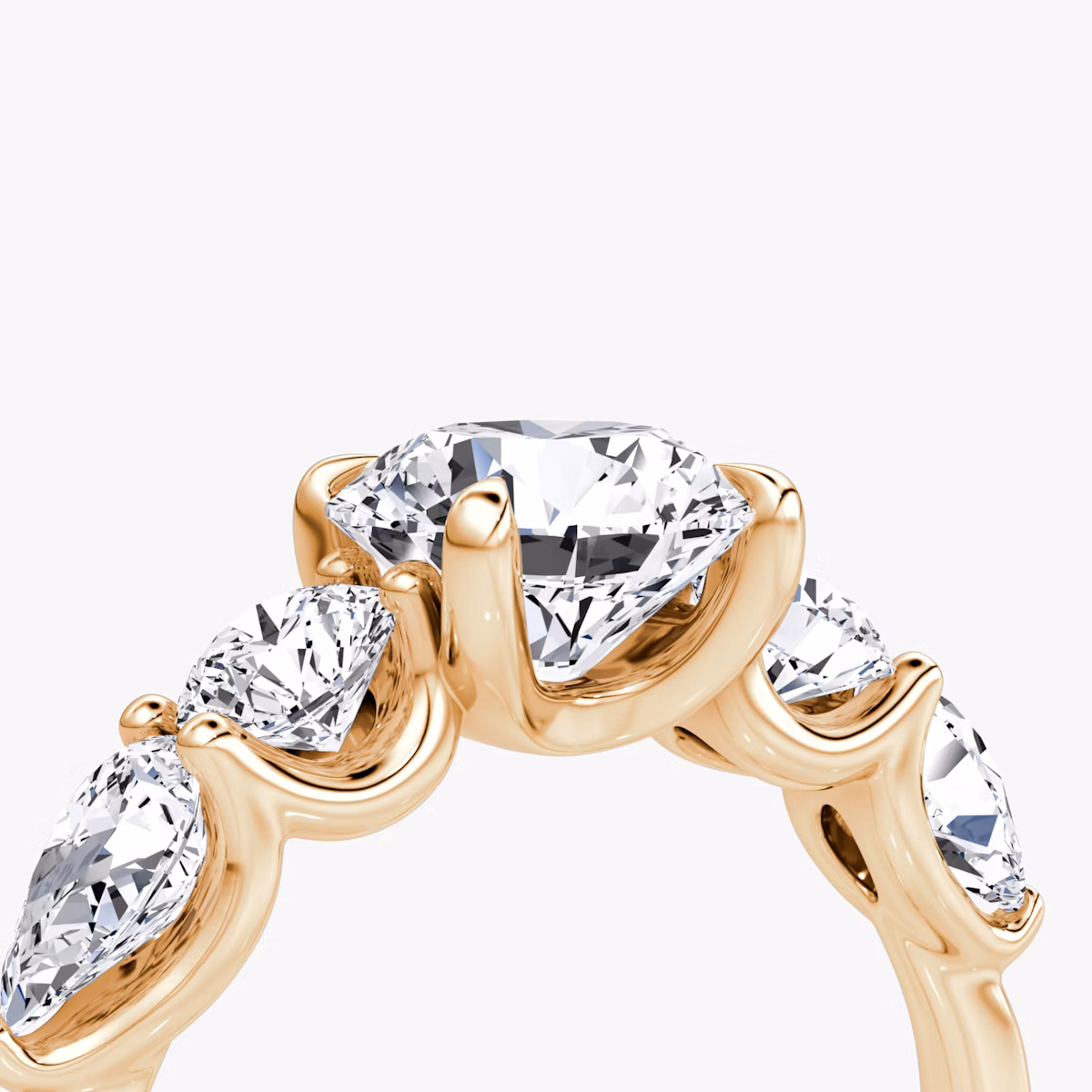 The Mixed Shape | Round Brilliant | 14k | Rose Gold | bandAccent: Plain | caratWeight: 1.0ct | sideStoneOrientation: horizontal | sideStoneShape: Round Brilliant and Pear | diamondOrientation: vertical