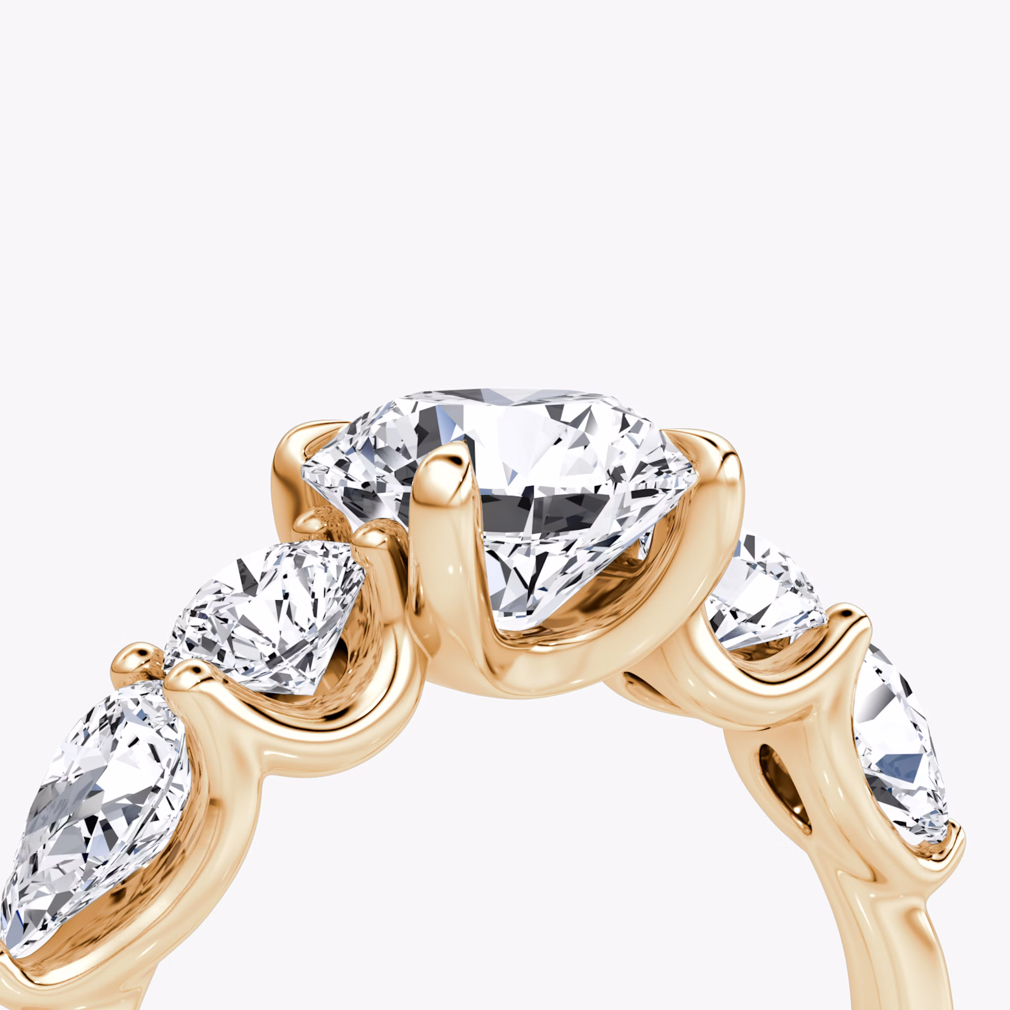 The Mixed Shape | Round Brilliant | 14k | Rose Gold | bandAccent: Plain | caratWeight: other | sideStoneOrientation: horizontal | sideStoneShape: Round Brilliant and Pear | diamondOrientation: vertical