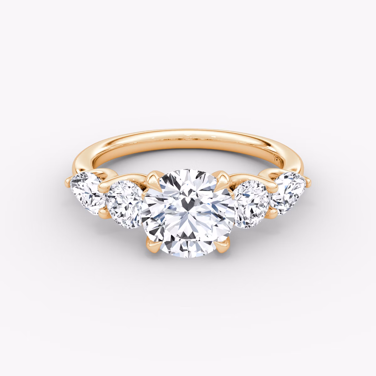The Mixed Shape | Round Brilliant | 14k | Rose Gold | bandAccent: Plain | caratWeight: 1.0ct | sideStoneOrientation: horizontal | sideStoneShape: Round Brilliant and Pear | diamondOrientation: vertical