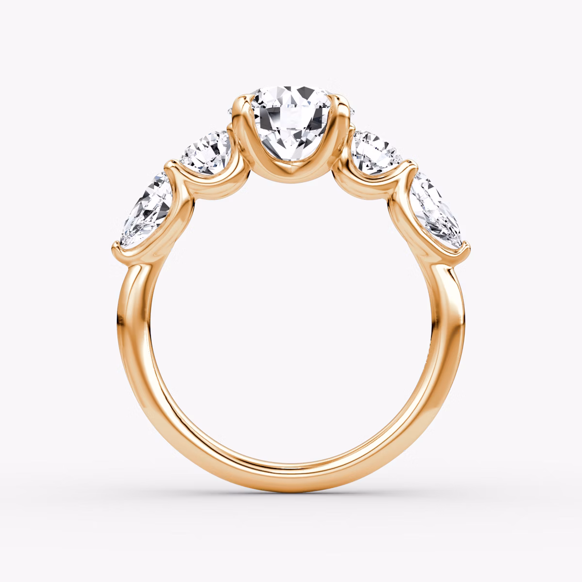 The Mixed Shape | Round Brilliant | 14k | Rose Gold | bandAccent: Plain | caratWeight: 1.0ct | sideStoneOrientation: horizontal | sideStoneShape: Round Brilliant and Pear | diamondOrientation: vertical