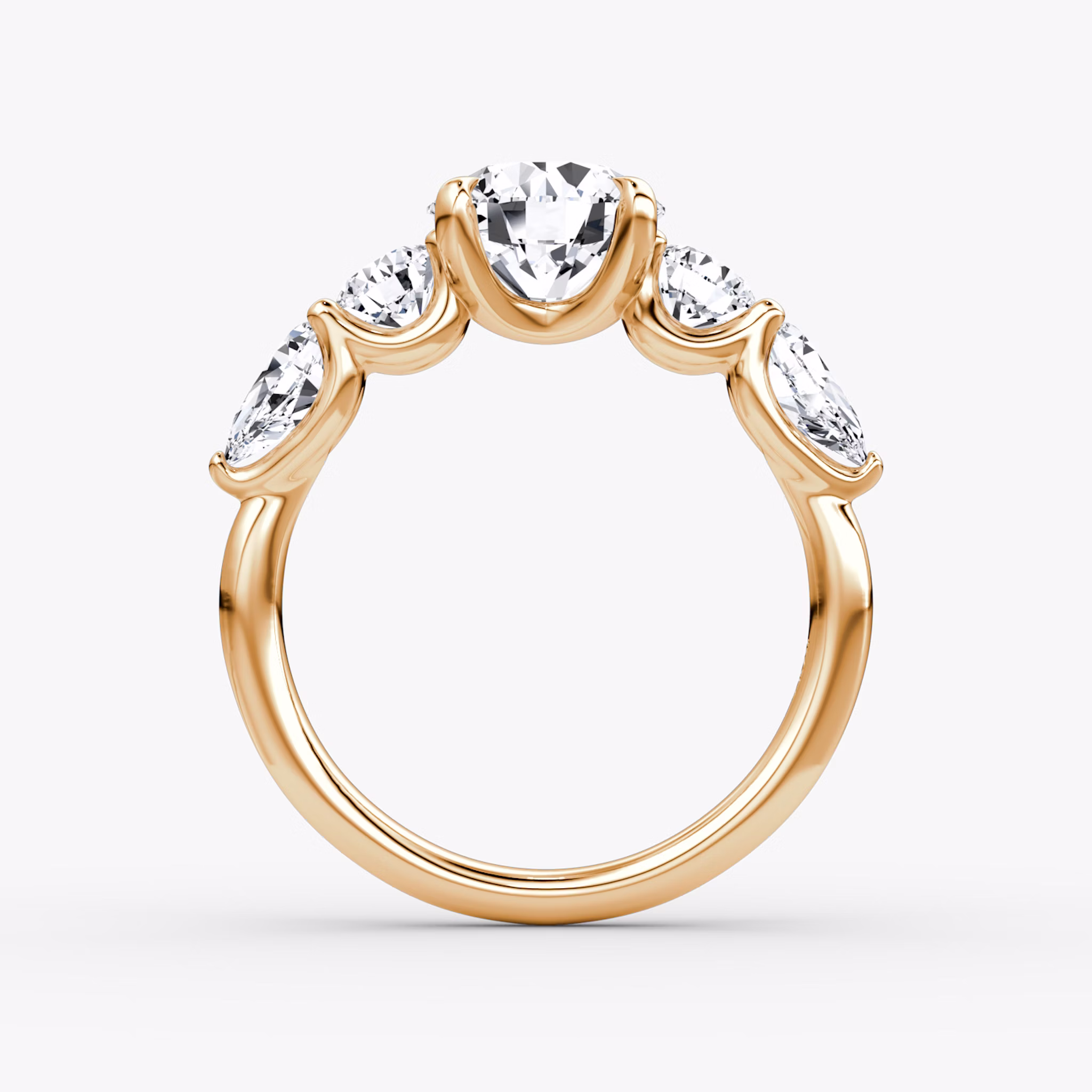 The Mixed Shape | Round Brilliant | 14k | Rose Gold | bandAccent: Plain | caratWeight: other | sideStoneOrientation: horizontal | sideStoneShape: Round Brilliant and Pear | diamondOrientation: vertical