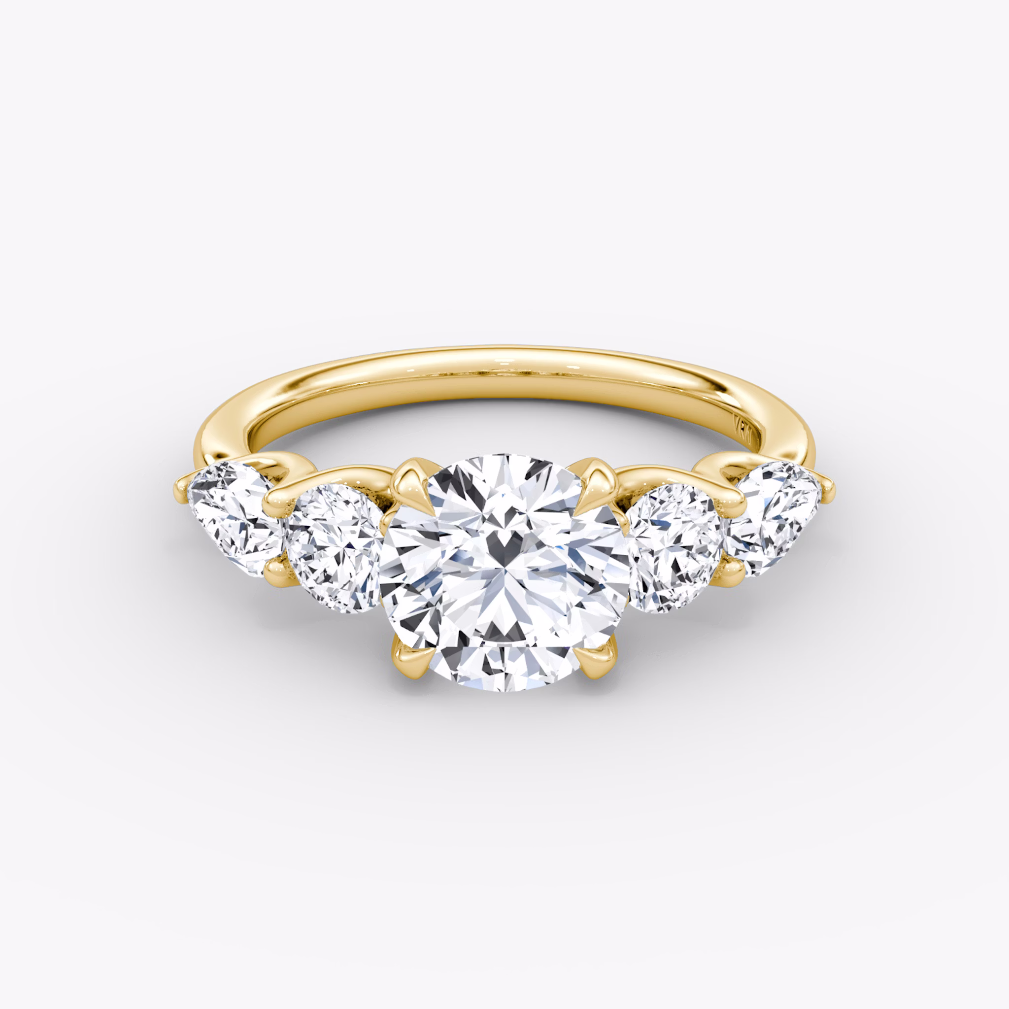 The Mixed Shape | Round Brilliant | 18k | Yellow Gold | bandAccent: Plain | caratWeight: other | sideStoneOrientation: horizontal | sideStoneShape: Round Brilliant and Pear | diamondOrientation: vertical