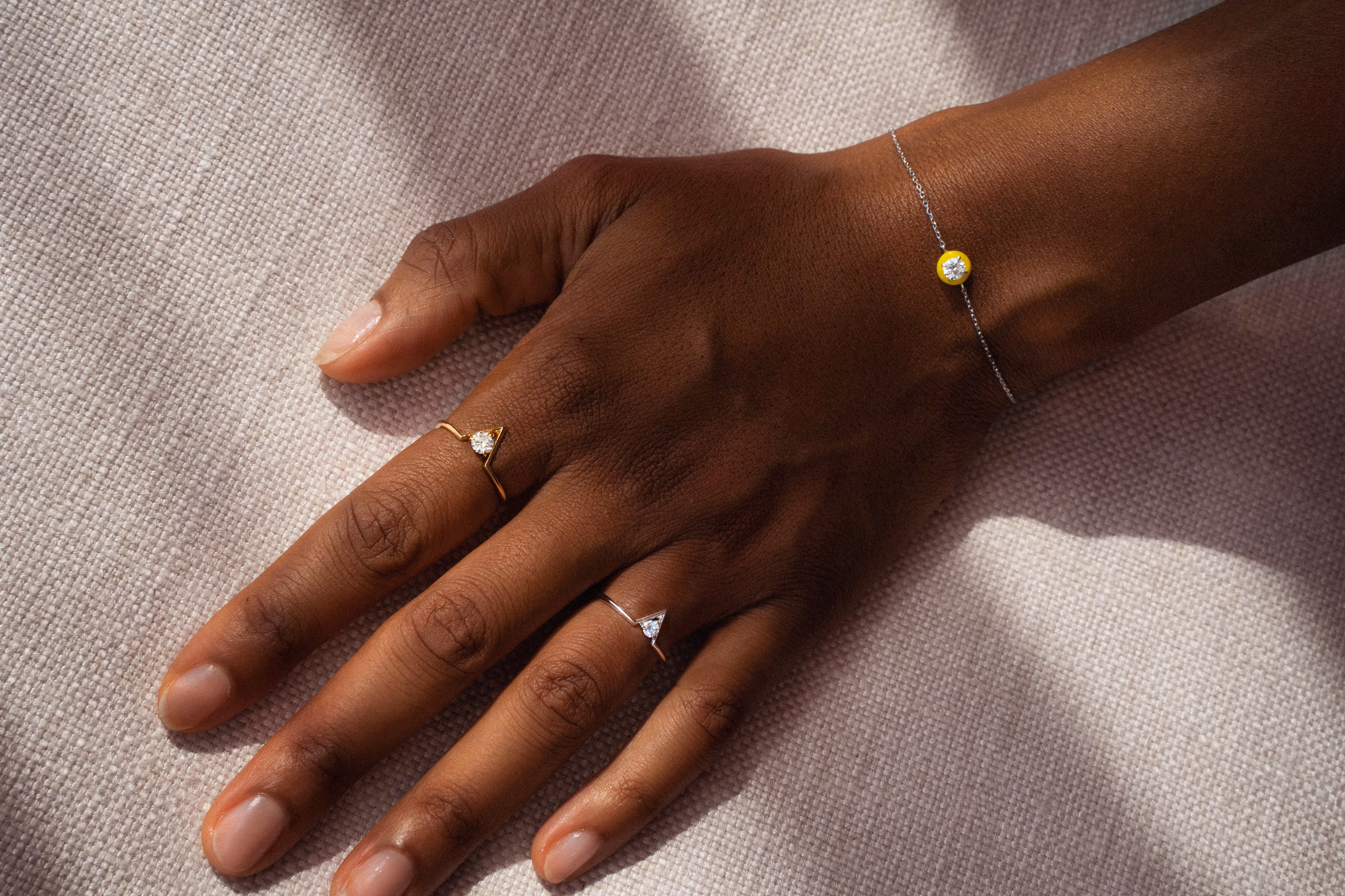 hand showcasing the yellow aura solitaire bracelet