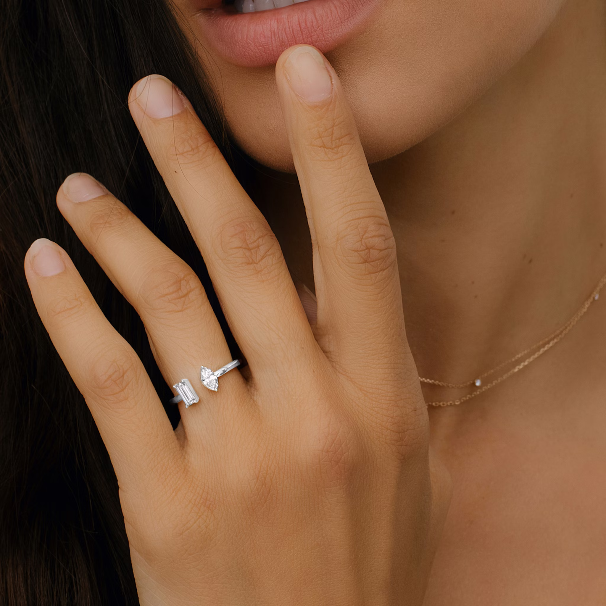 Silver Mixed Cuff Ring | Baguette and Marquise | Sterling Silver