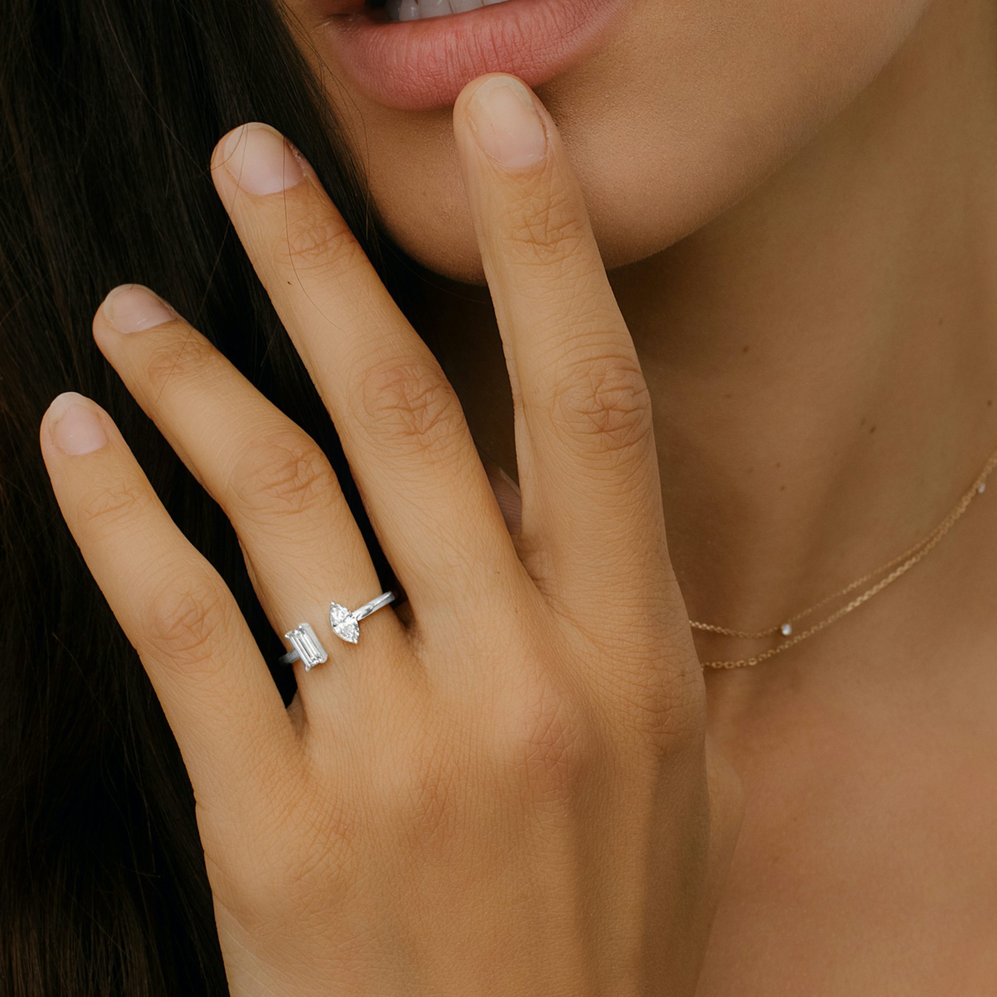 Silver Mixed Cuff Ring | Baguette and Marquise | Sterling Silver