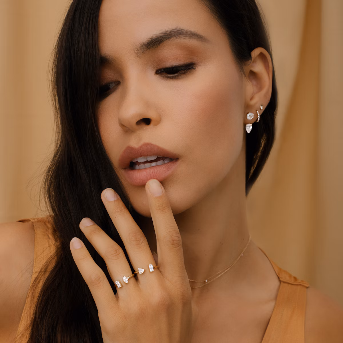 Solitaire Stud & Ear Jacket | 14k | Yellow Gold | bottomDiamondShape: Pear | topDiamondShape: Round Brilliant | caratWeight: 1ct