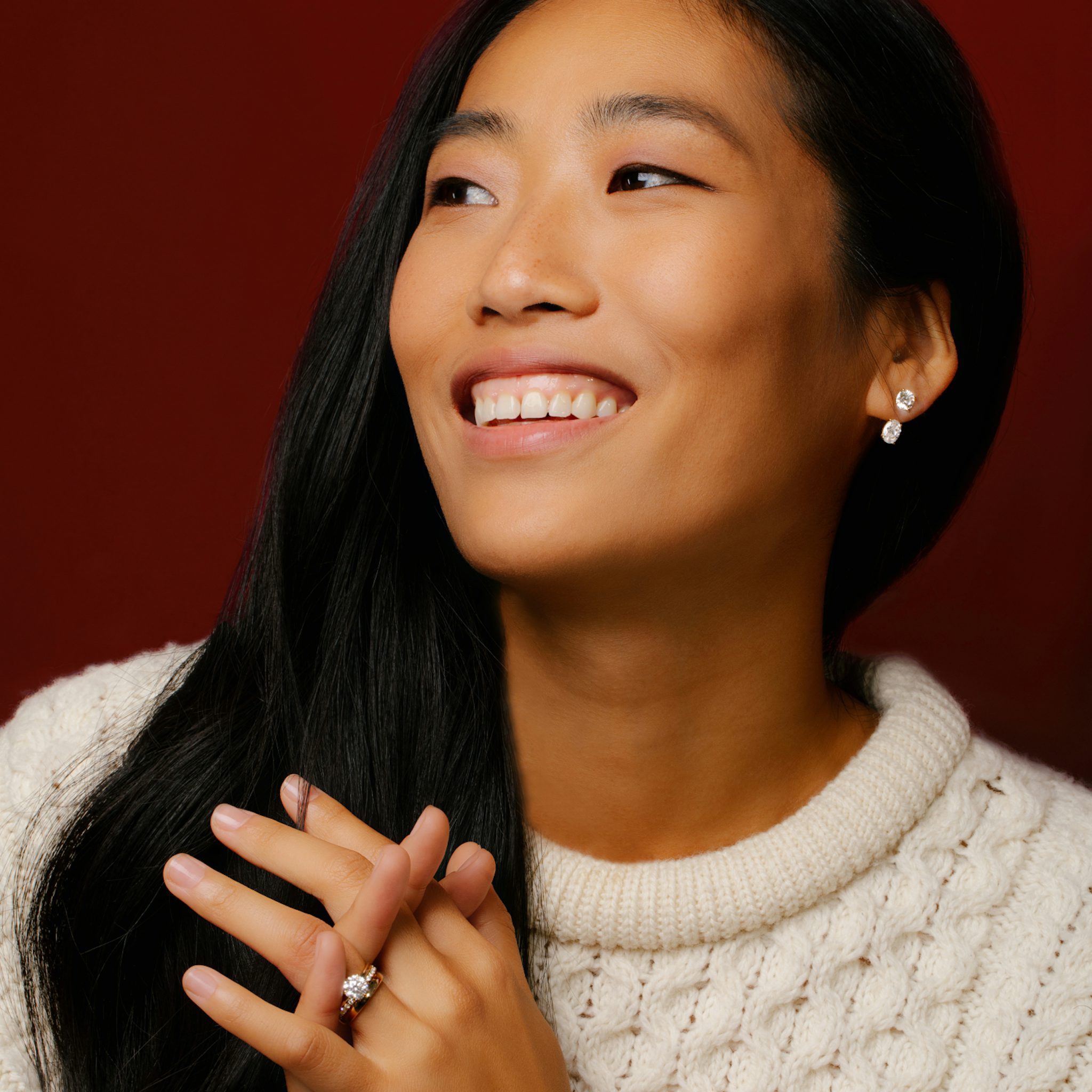 Solitaire Stud & Ear Jacket | 14k | White Gold | bottomDiamondShape: Oval | topDiamondShape: Round Brilliant | caratWeight: 1ct