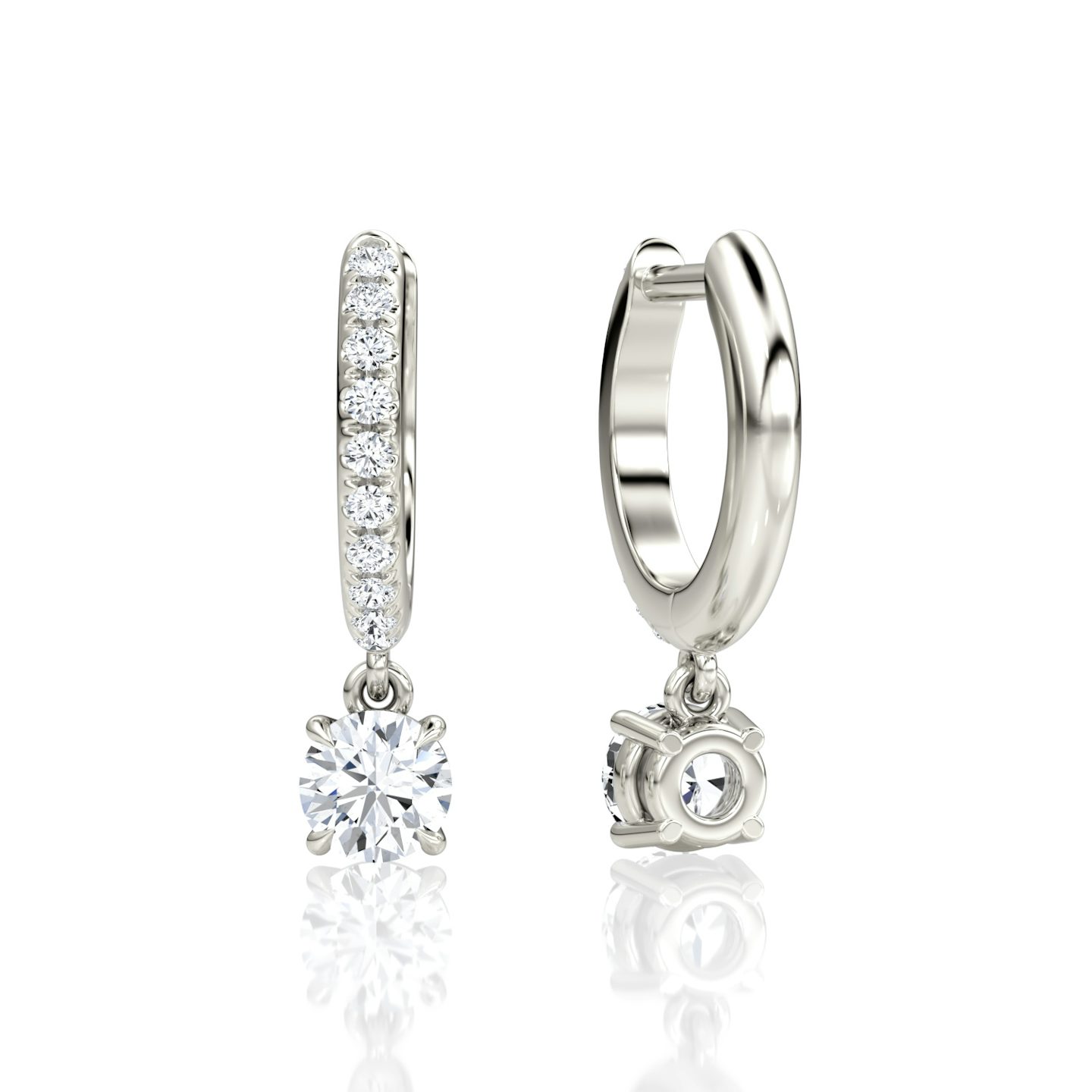 Solitaire Drop Huggie Hoop | Round Brilliant | Sterling Silver | hoopAccent: Pavé | caratWeight: 0.25ct