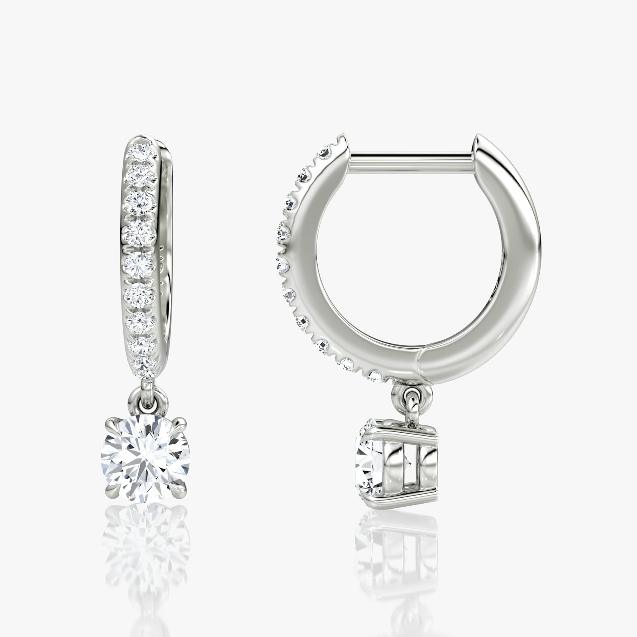 Solitaire Drop Huggie Hoop | Round Brilliant | 14k | White Gold | hoopAccent: Pavé | caratWeight: 0.25ct