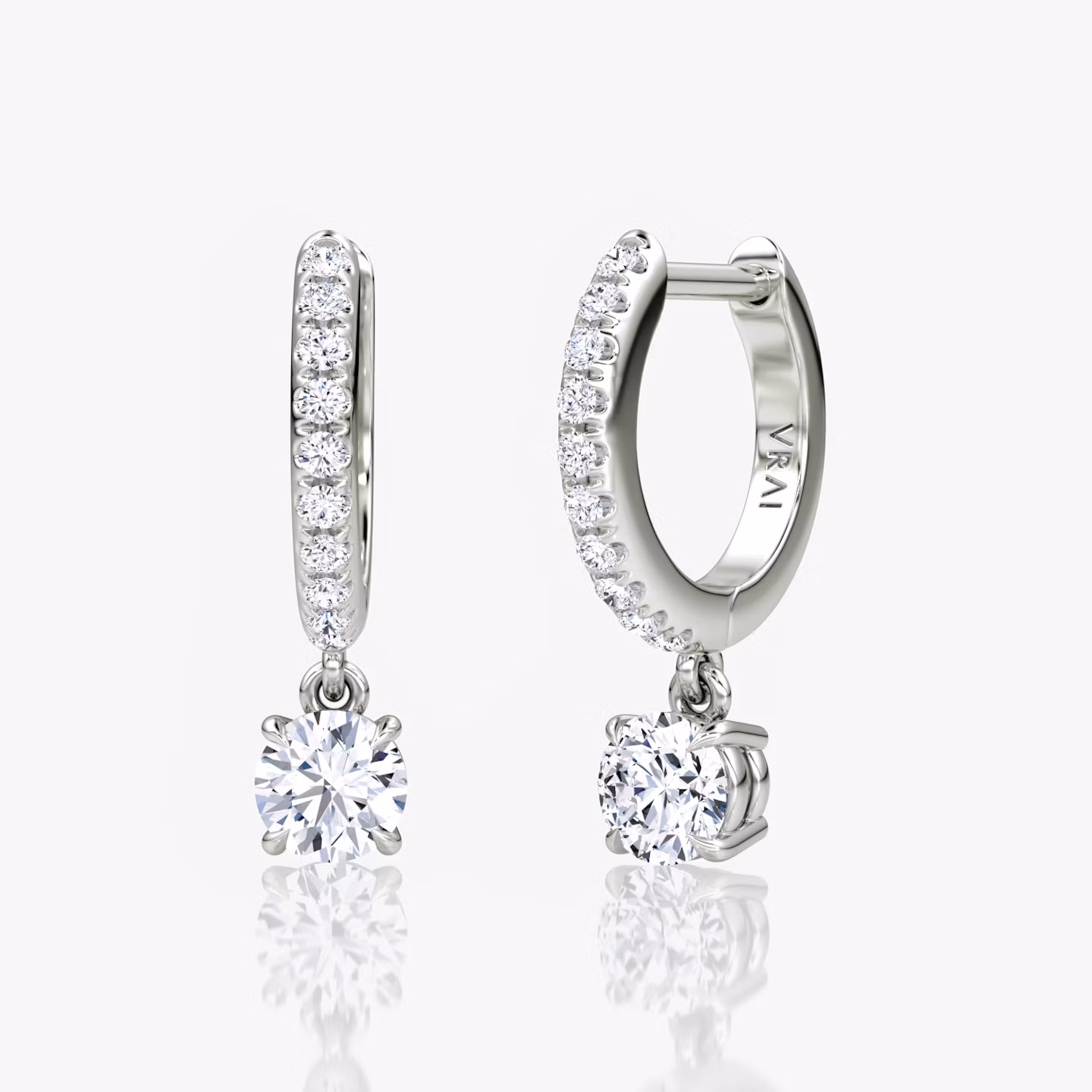 Solitaire Drop Huggie Hoop Round Brilliant | White Gold