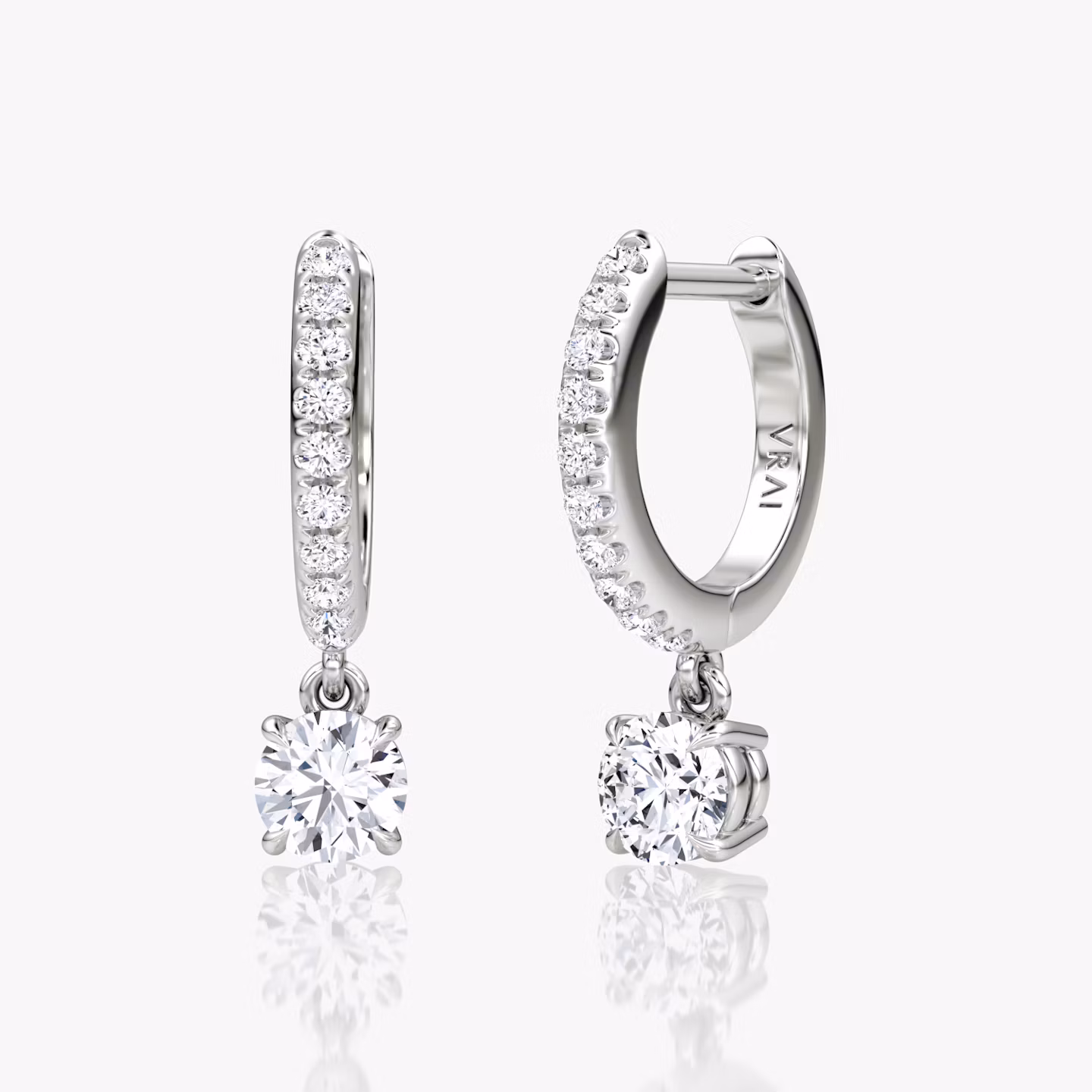 Solitaire Drop Huggie Hoop | Round Brilliant | Sterling Silver | hoopAccent: Pavé | caratWeight: 0.25ct