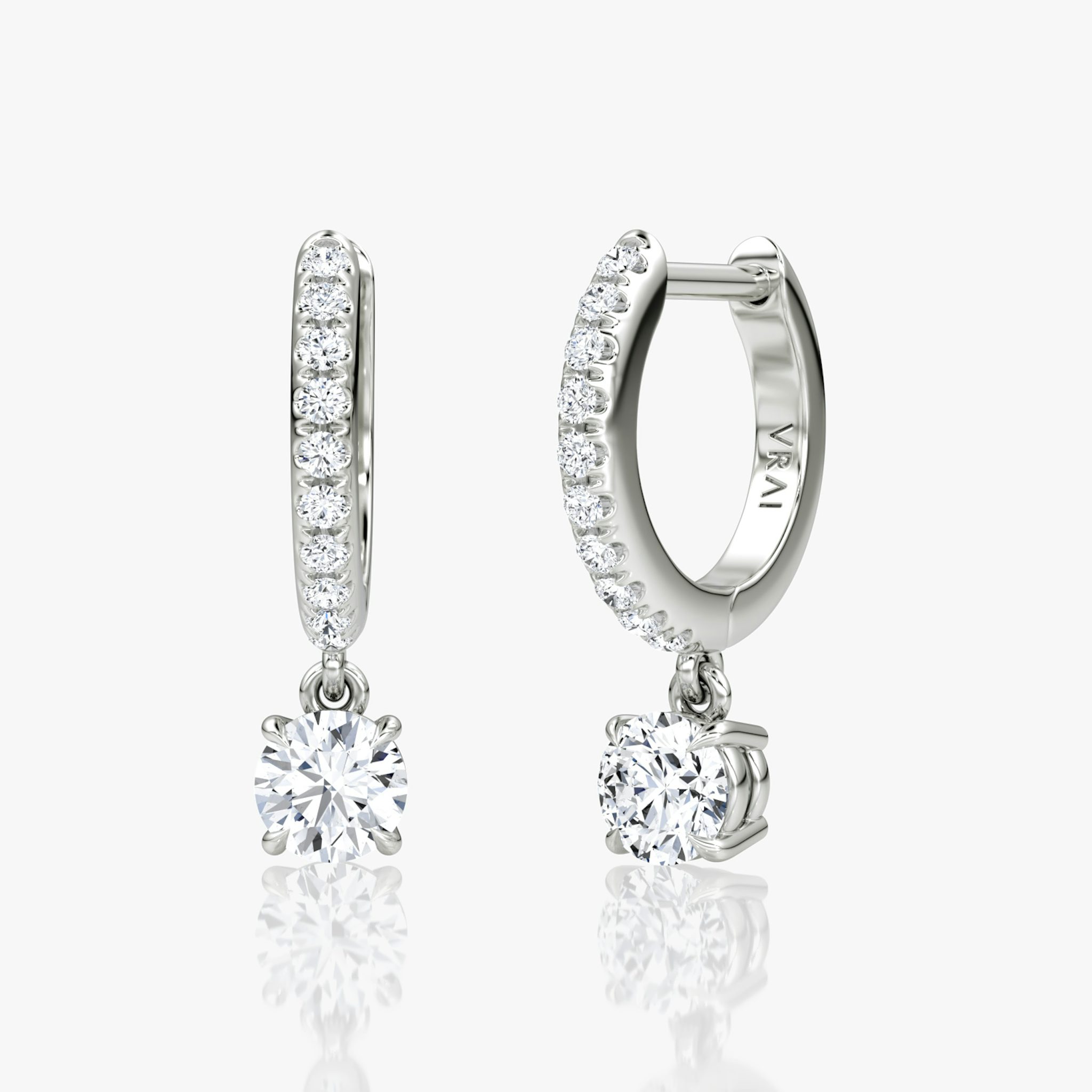 Solitaire Drop Huggie Hoop | Round Brilliant | 14k | White Gold | hoopAccent: Pavé | caratWeight: 0.25ct