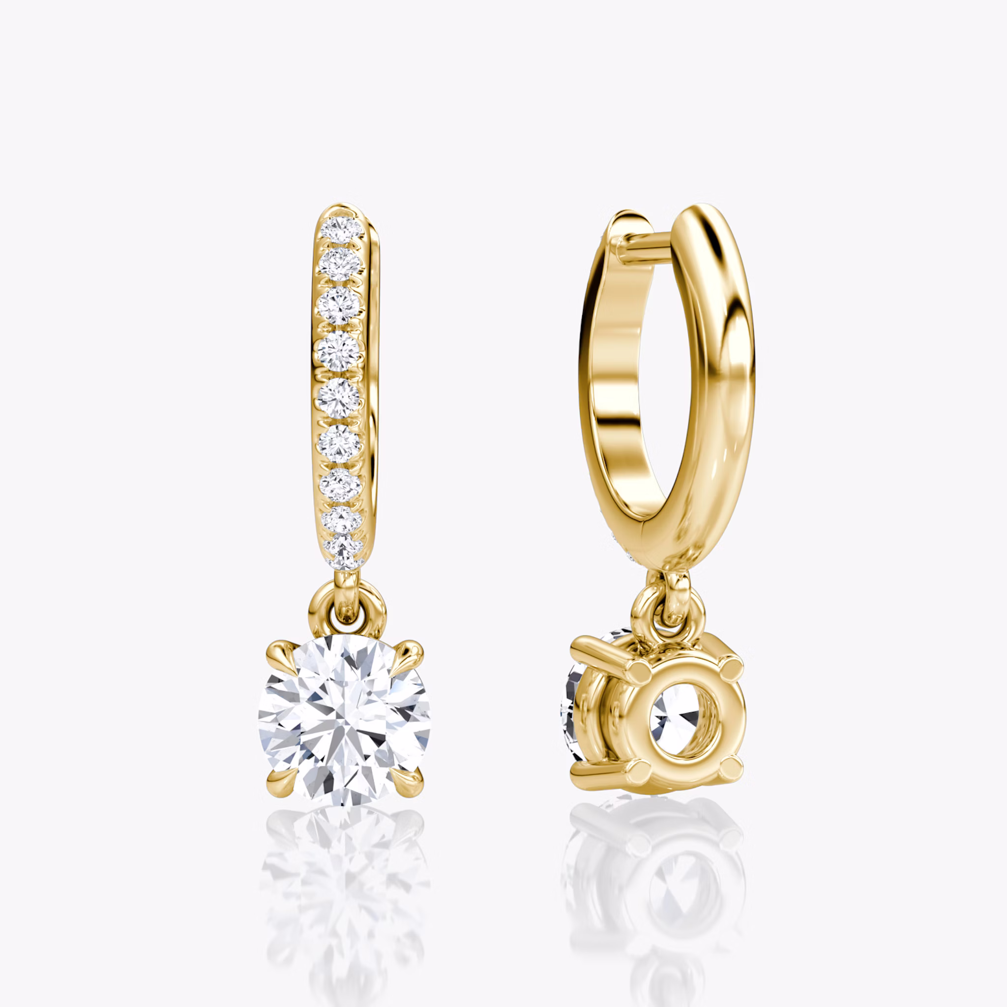 Solitaire Drop Huggie Hoop | Round Brilliant | 14k | Yellow Gold | hoopAccent: Pavé | caratWeight: 0.50ct