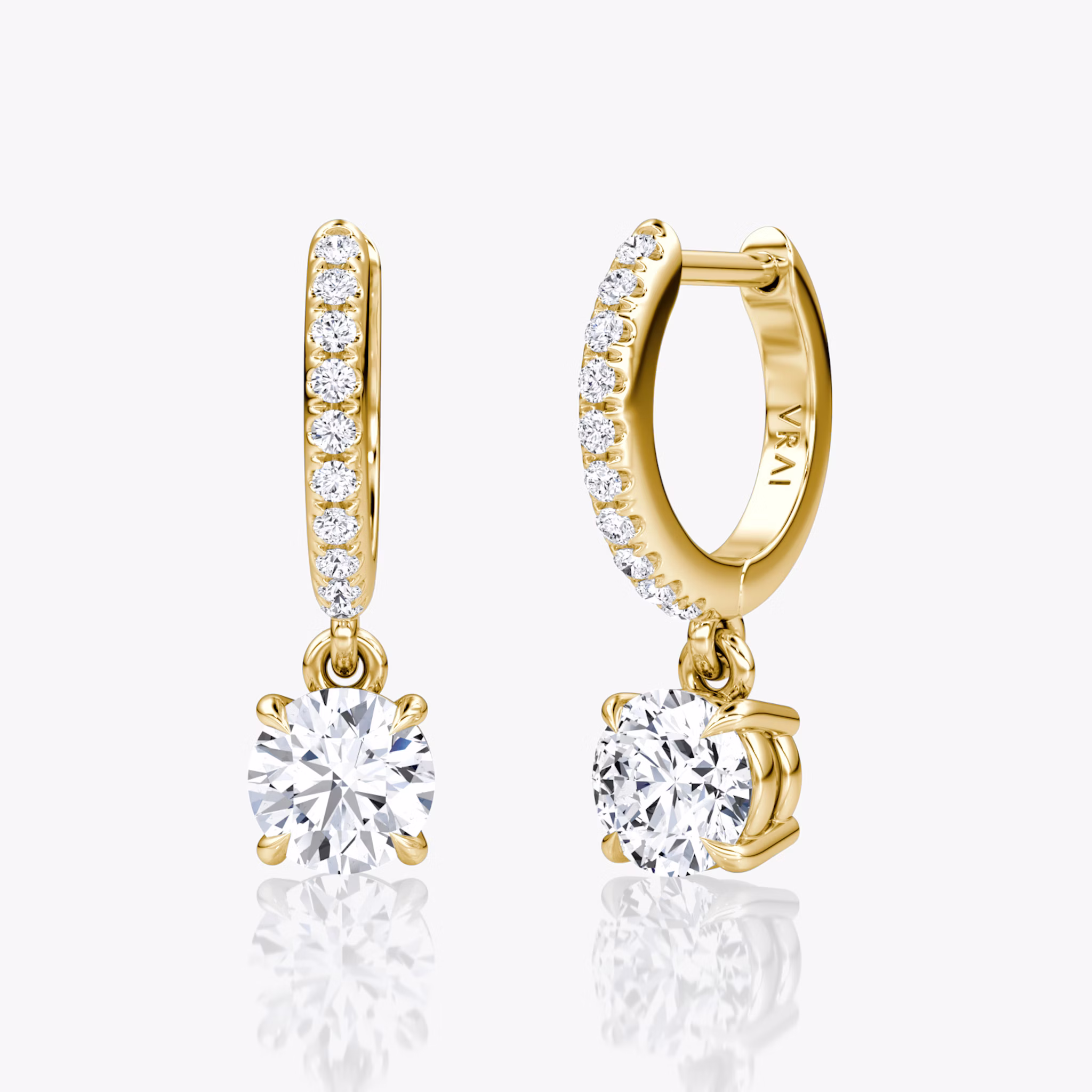 Solitaire Drop Huggie Hoop | Round Brilliant | 14k | Yellow Gold | hoopAccent: Pavé | caratWeight: 0.50ct