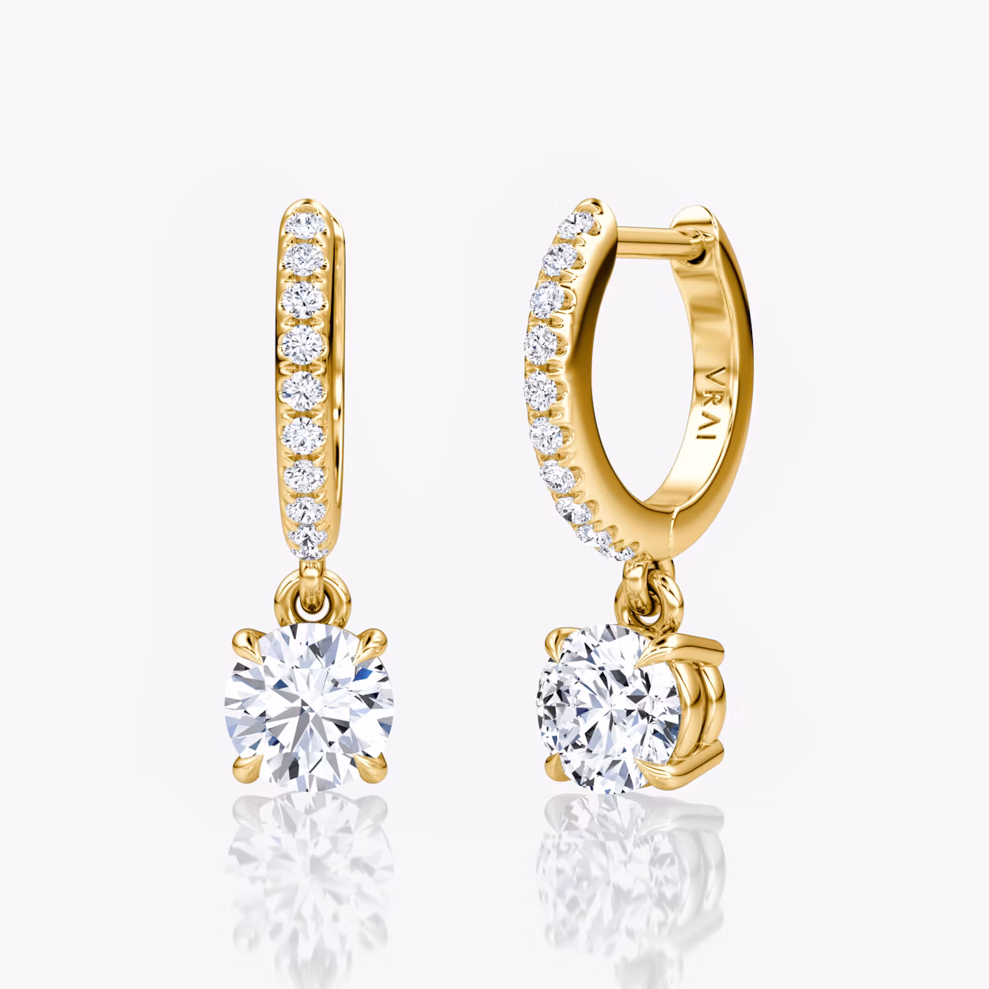 Solitaire Drop Huggie Hoop Round Brilliant | Yellow Gold